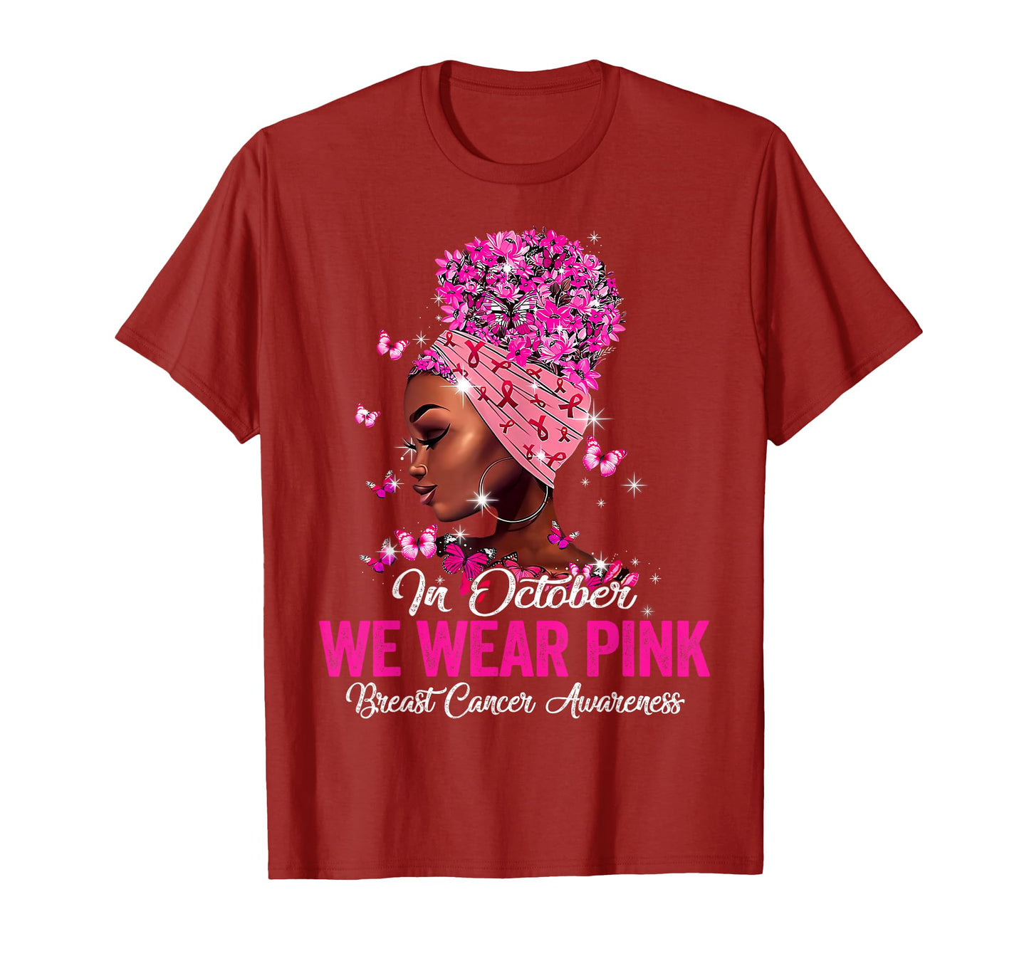 in October We Wear Pink Black Women Breast Cancer Awareness T-Shirt