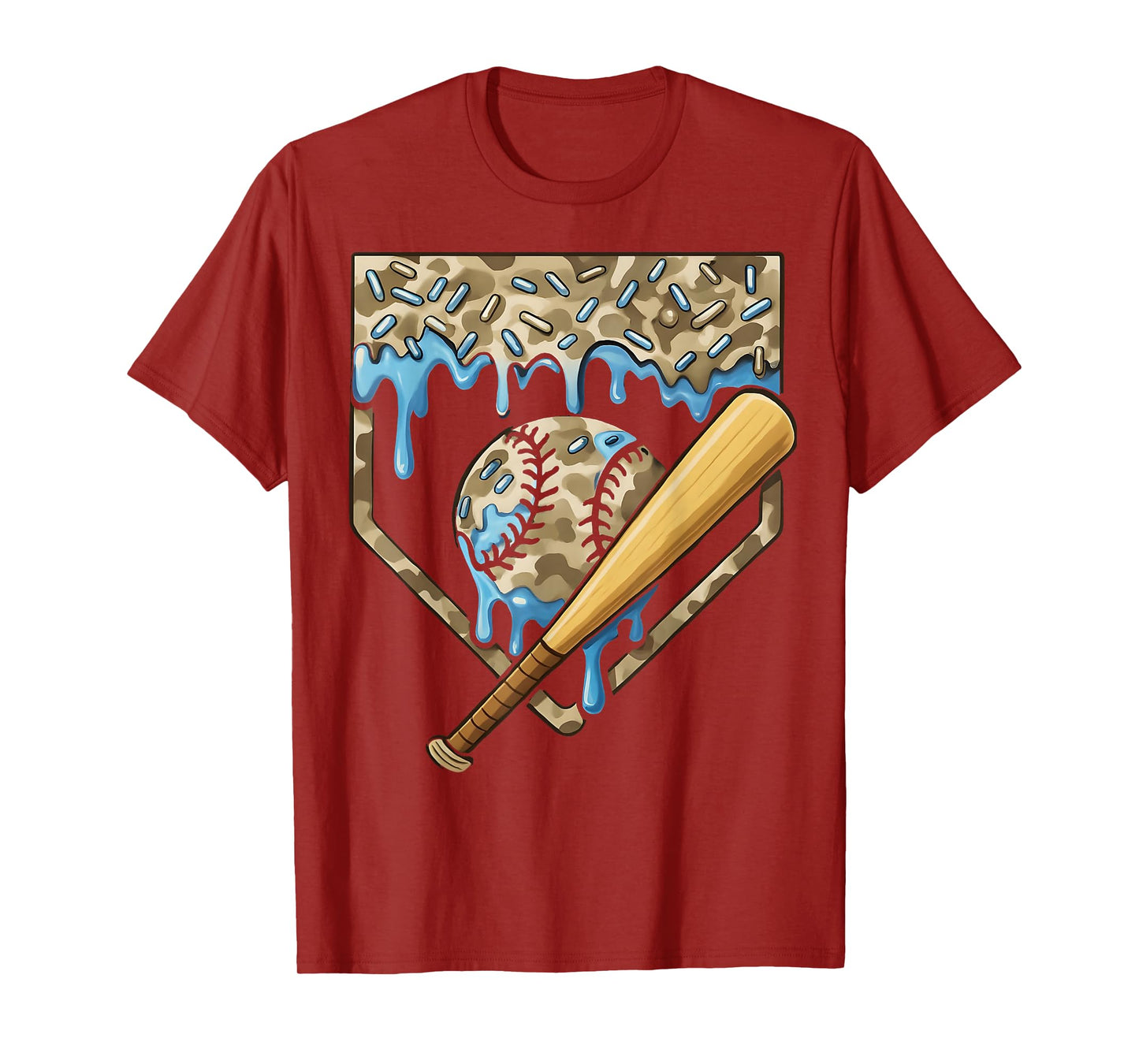 Baseball Drip Camo Baseball Home Plate Bat Boys Sports T-Shirt