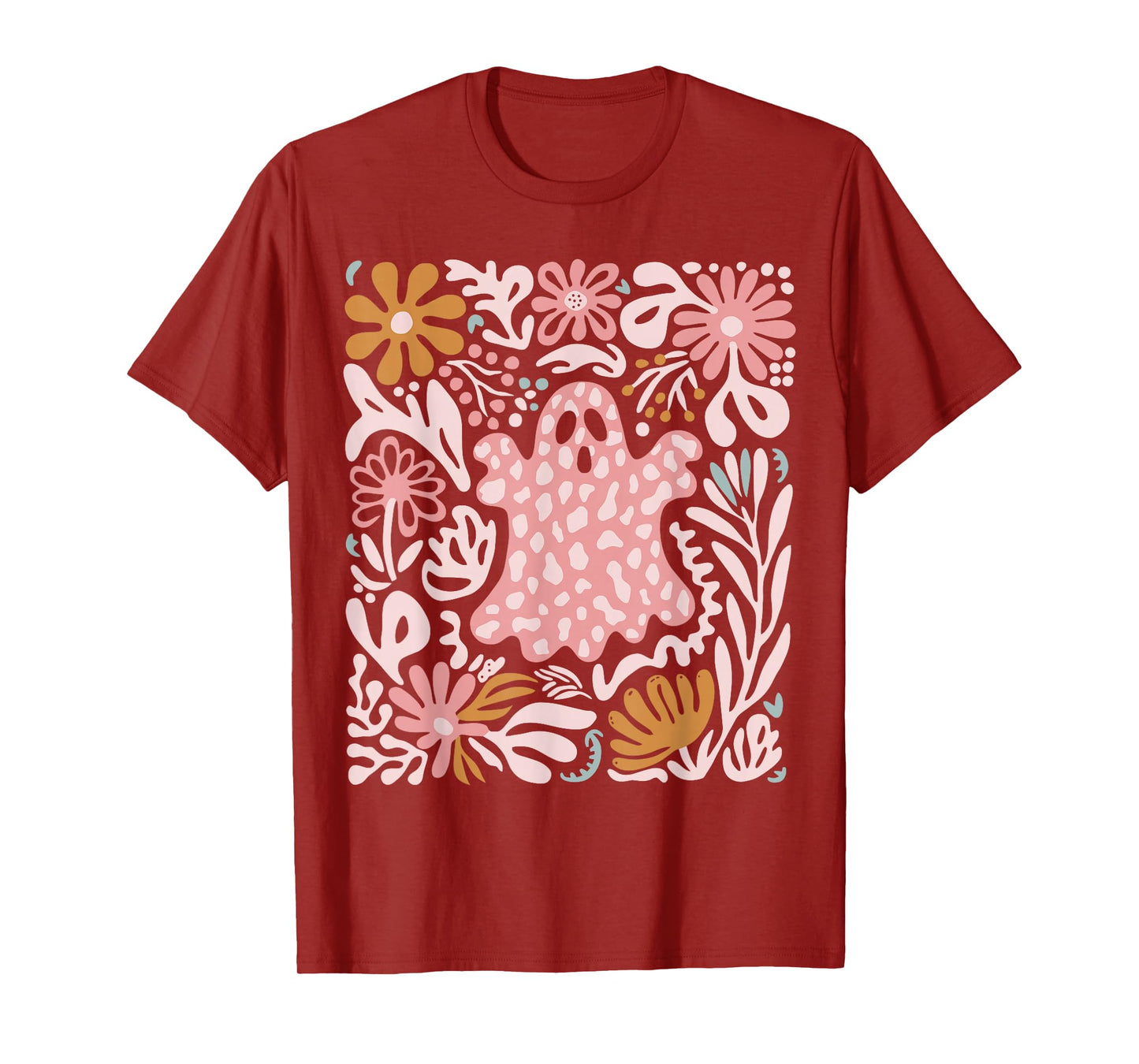 Boho Floral Fall Boho Ghost Cute Halloween Women Girl T-Shirt