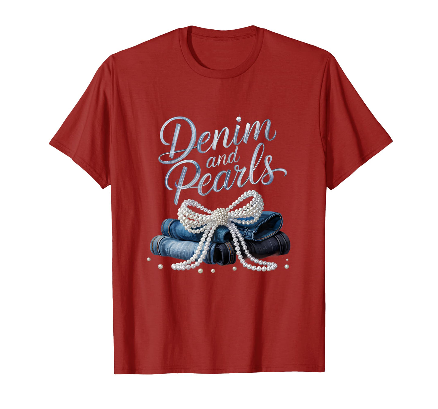 Denim and Pearls for Ladies 2025 Denim with pearls T-Shirt