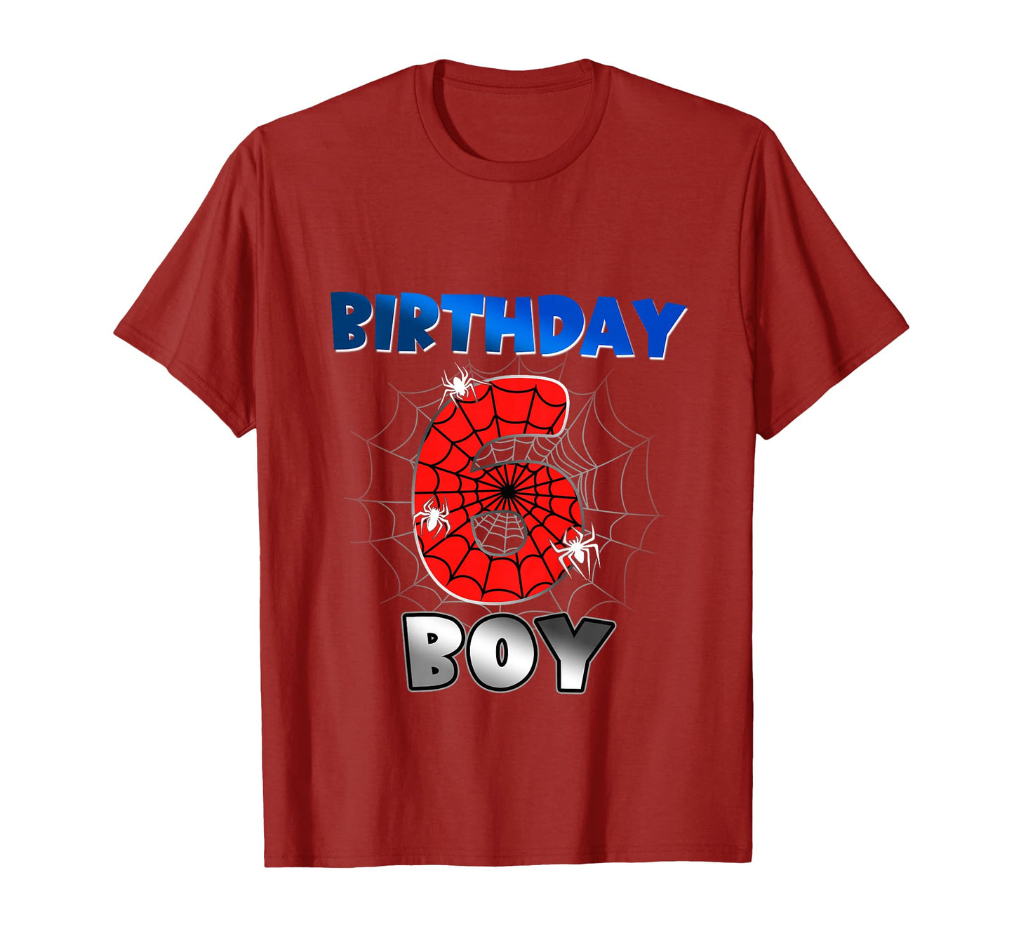 Kids Birthday Boy 6th Birthday Spider Theme Party 6 Year Old Boys T-Shirt