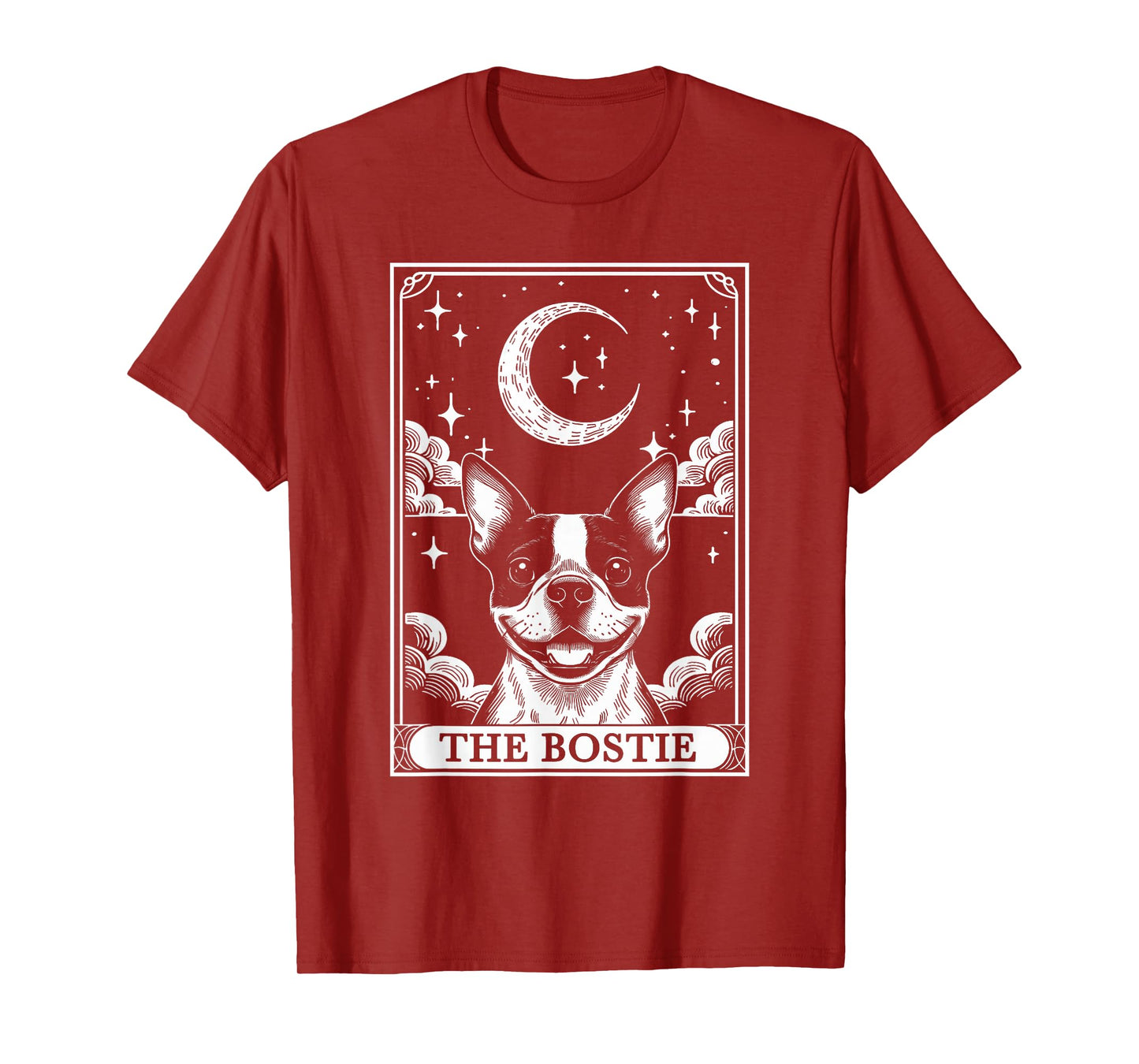 Tarot Card Vintage Crescent Moon Boston Terrier Dog Mom T-Shirt