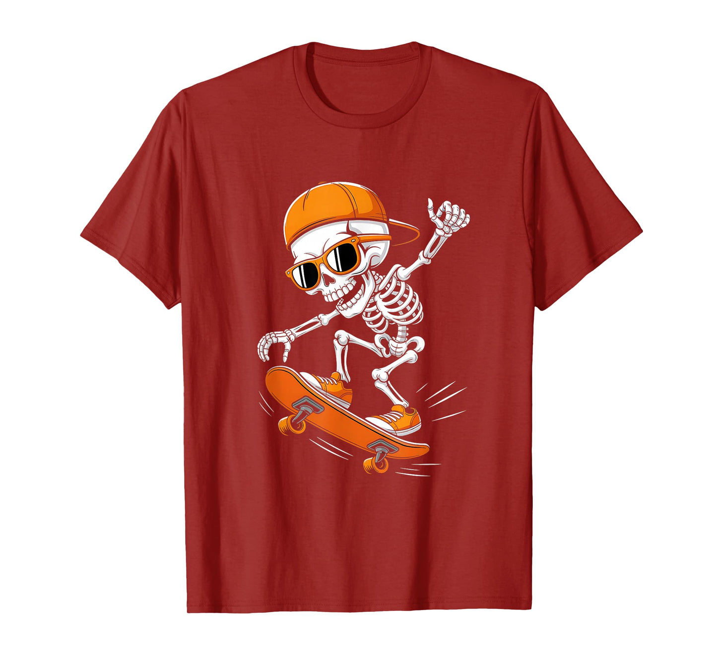 Halloween Skeleton Skateboard Funny Skateboarding Teens Boys T-Shirt