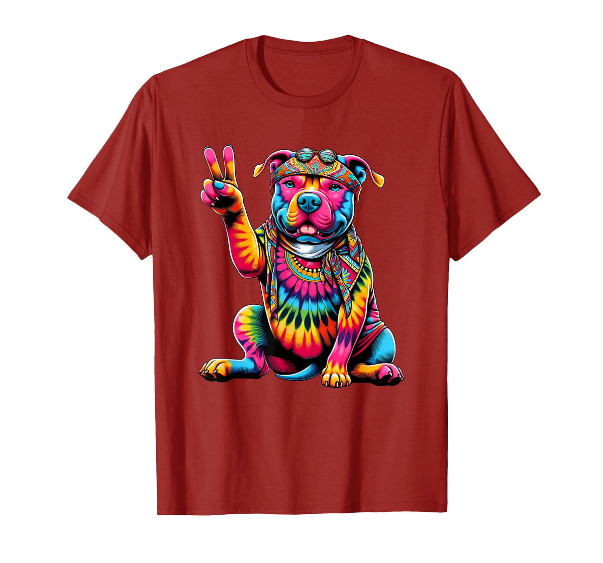 Peace Sign Tie Dye Pit Bull dog T-Shirt for Men Women Kids