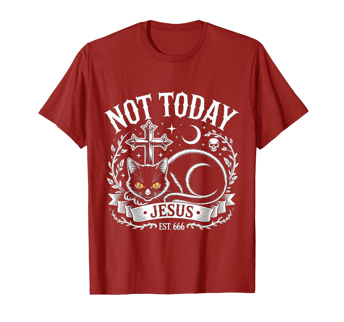 Not Today Jesus Funny Christian Halloween Black Cat Witch T-Shirt
