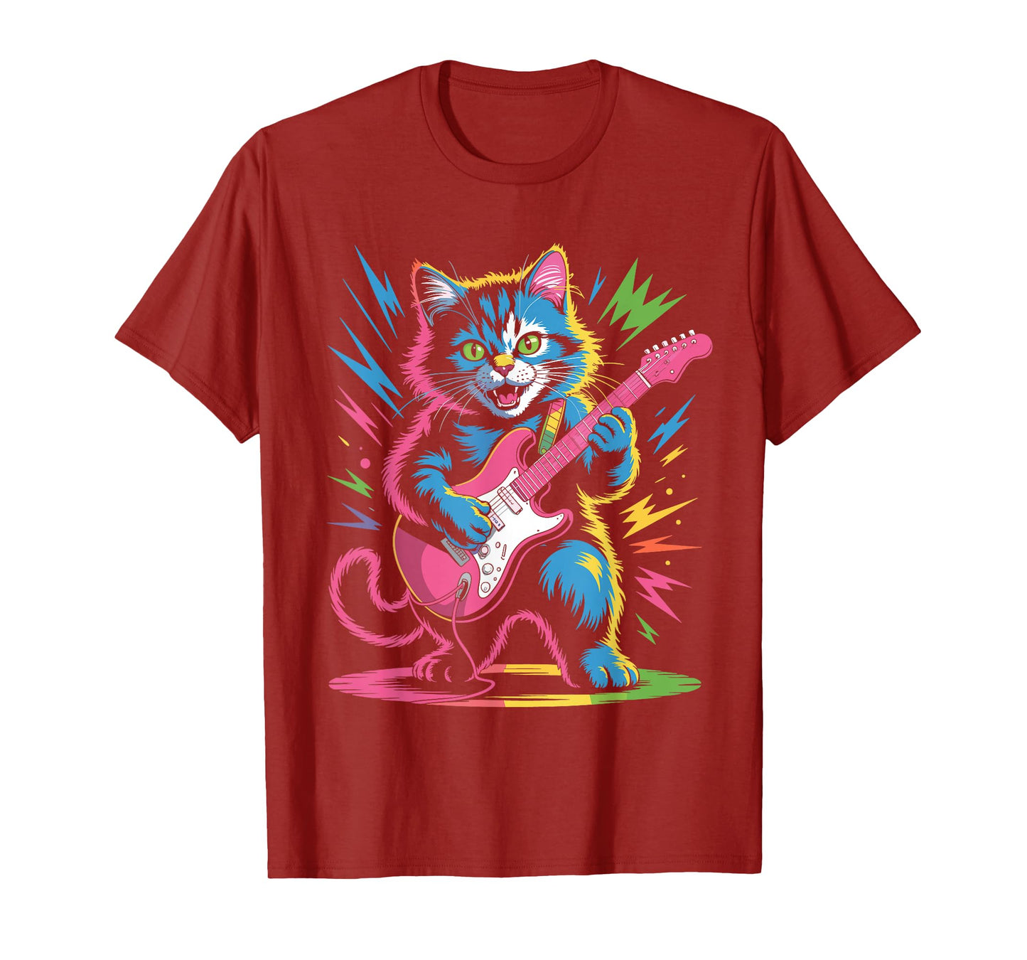 Rock Star Cat Playing Electric Guitar Roll Men Women Kids T-Shirt