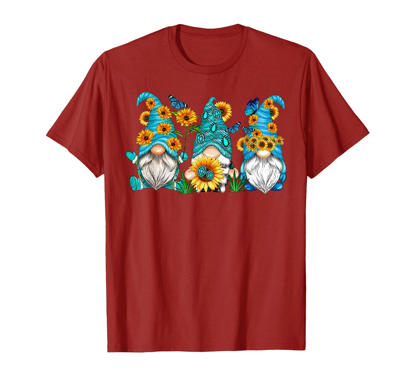 Cute Gnomes With Sunflower Butterfly Gardeners Summer Floral T-Shirt