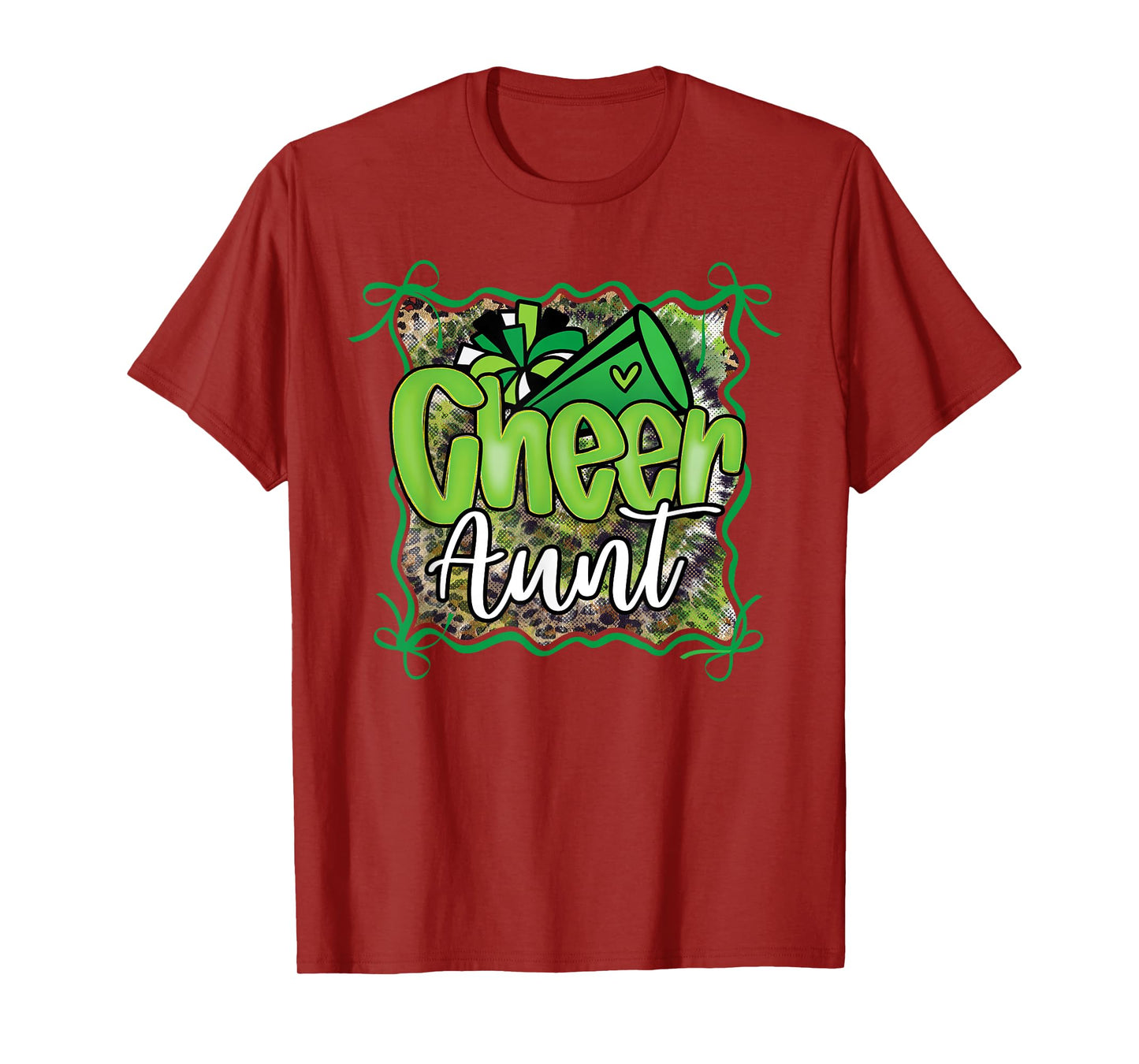 Cheer Aunt Auntie Bow Sport Cheerleader Cheerleading Green T-Shirt