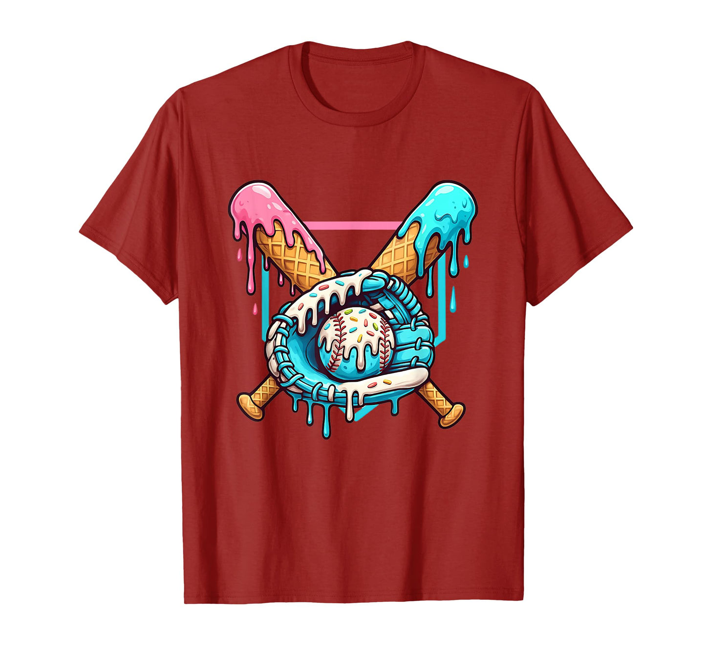 Dripping Ice Cream Baseball Glove – Funny Sprinkles Design T-Shirt