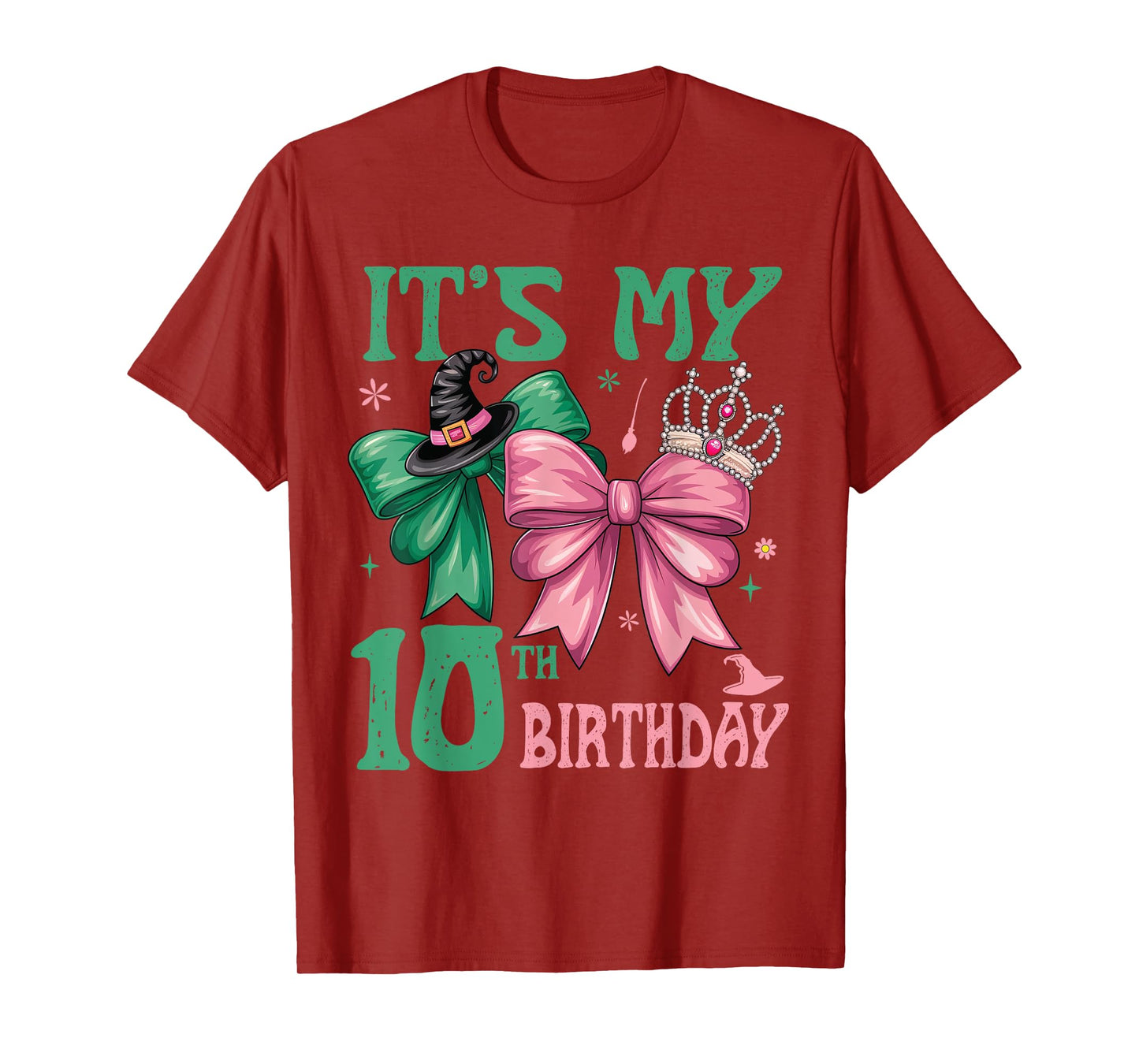 Birthday Girl It's My 10th Birthday Witch Pink And Green T-Shirt