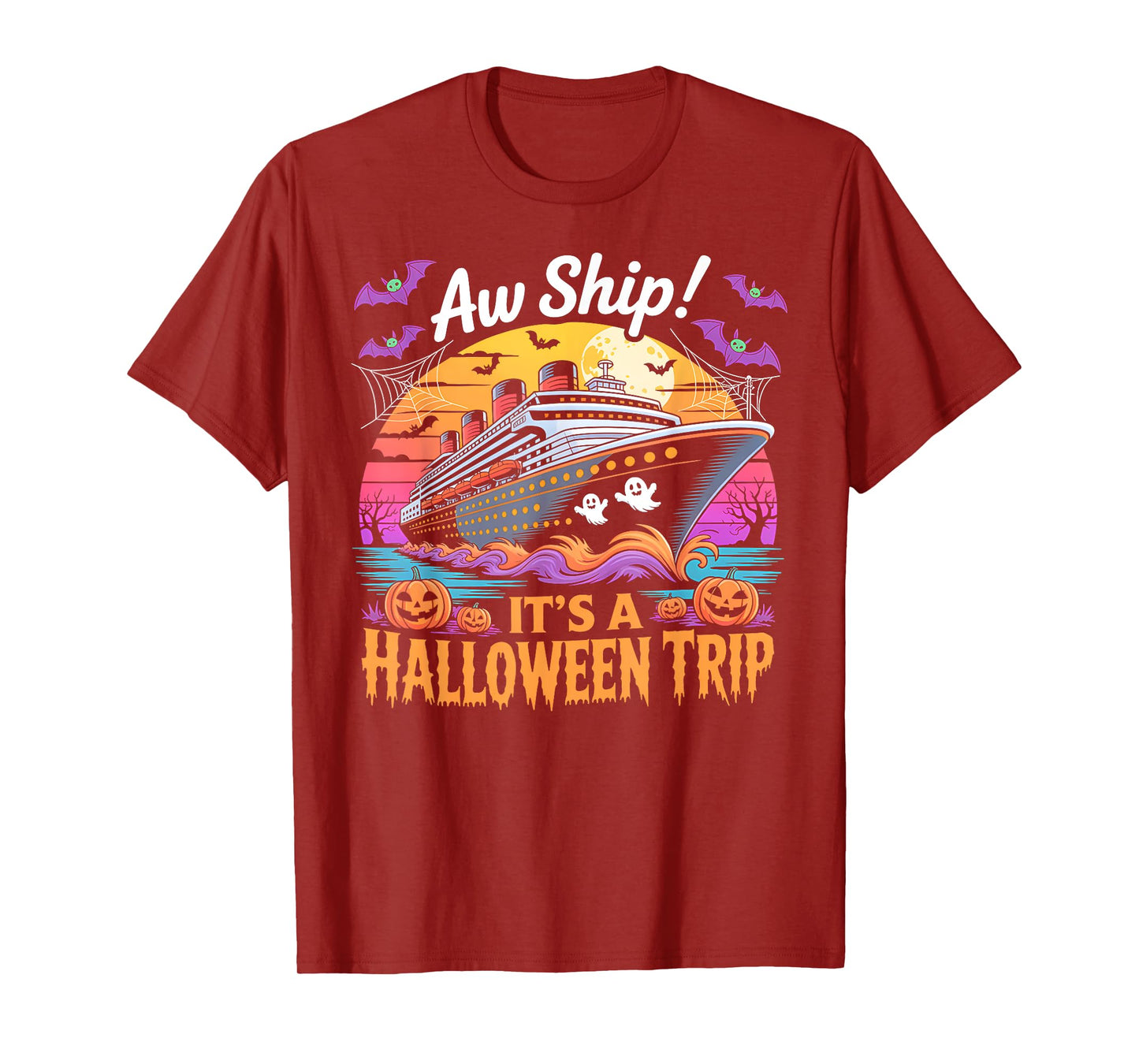 Aw Ship It’s a Halloween Trip Funny Cruise Ghost Costume Tee T-Shirt
