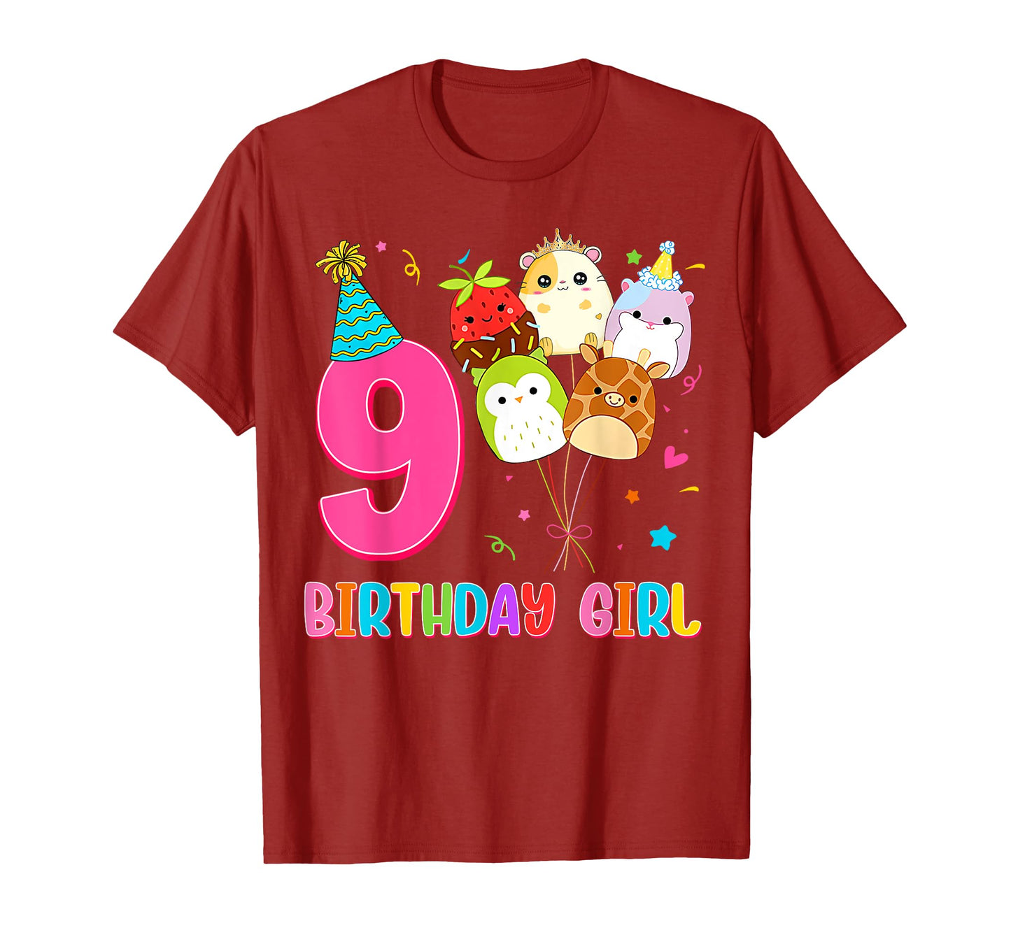 Birthday Girl Squish Squad 9 Years Old Cute 9th Birthday T-Shirt
