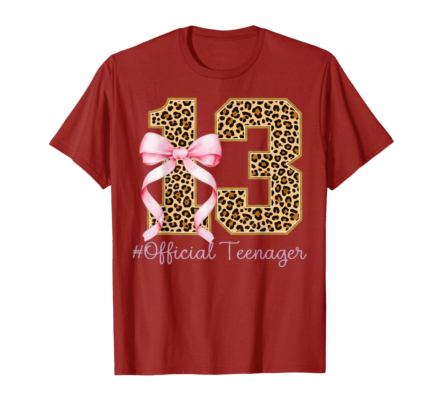 13th Birthday Girl Pink Coquette Bow Leopard 13 Year Old T-Shirt