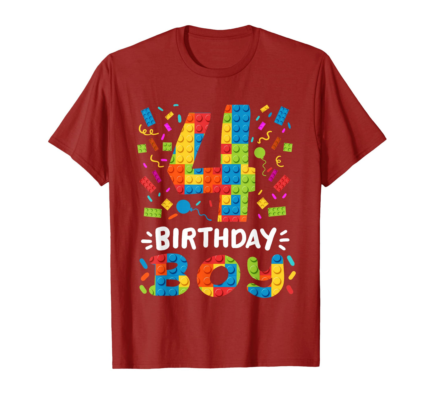 Kids 4 Years Old Building Blocks Builder 4th Birthday Boys T-Shirt