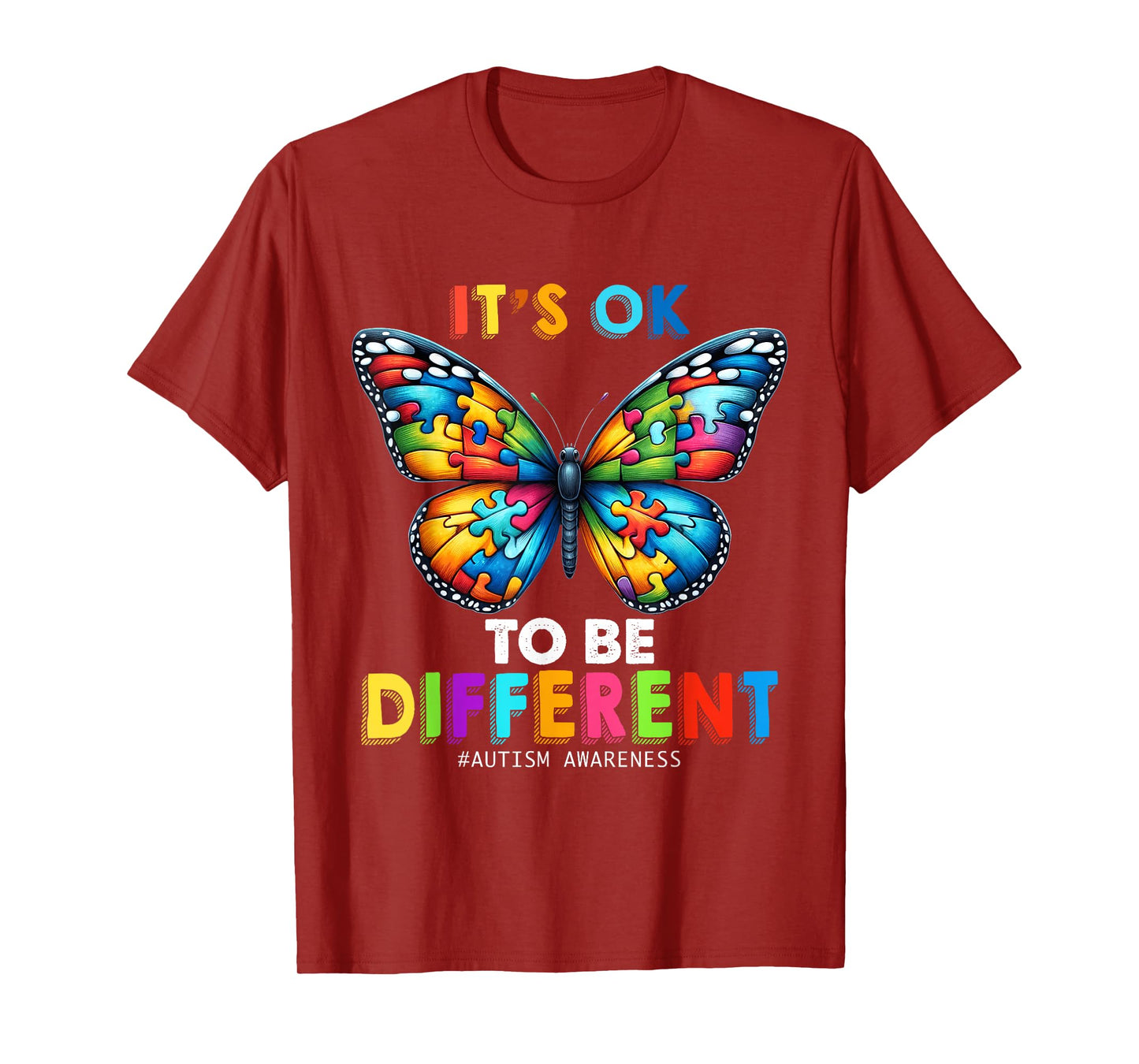 Autism Awareness Butterfly Animal Its Ok To Be Different T-Shirt