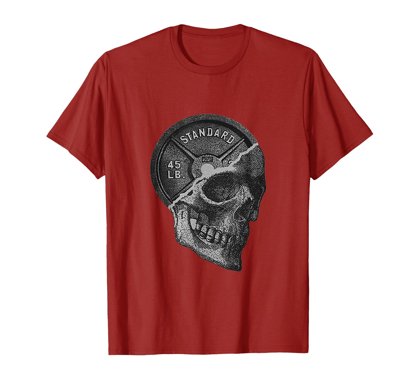 Skull & 45 lbs Plate Weight Lifting Graphic Gym Working Out T-Shirt