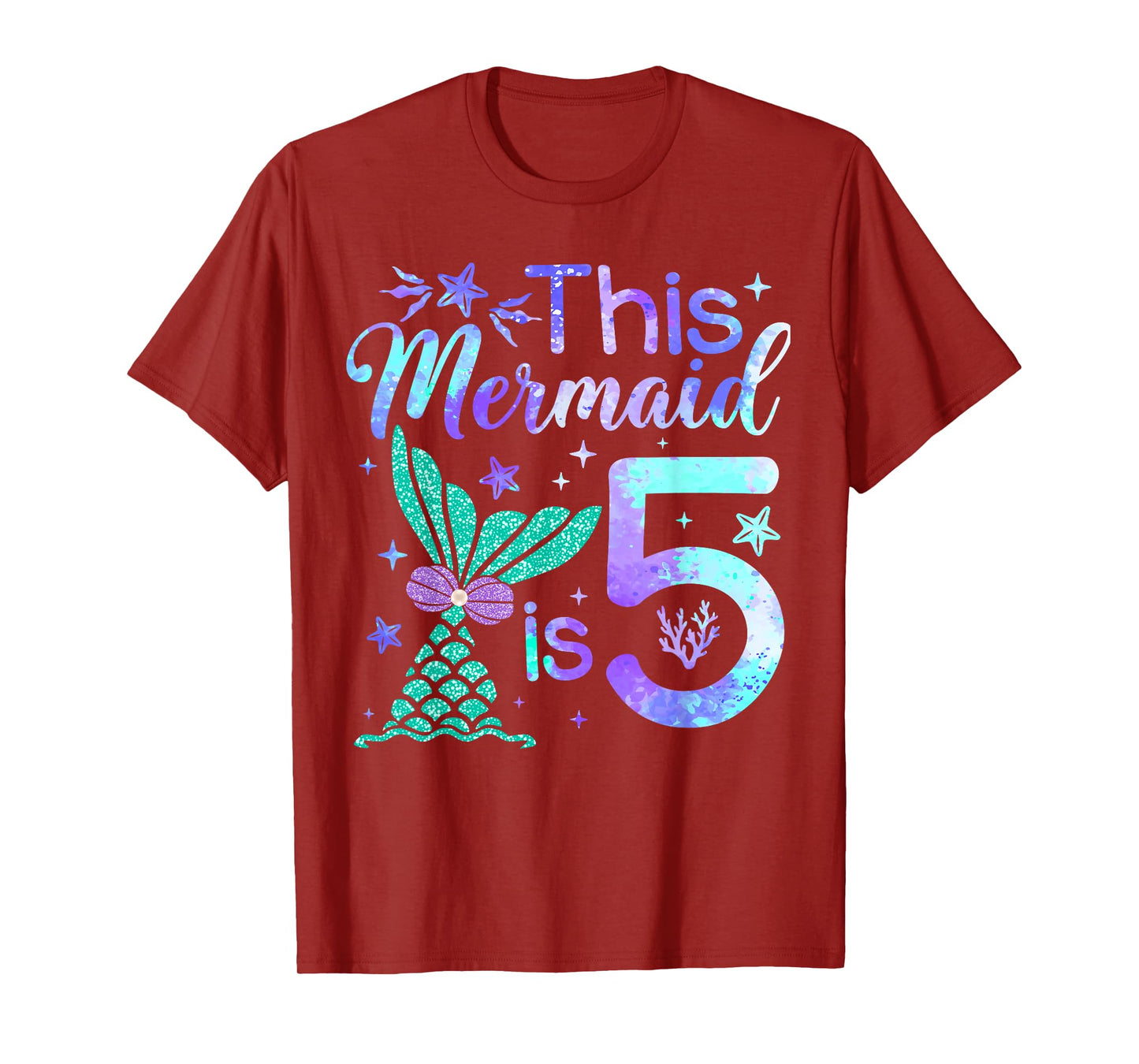 This Mermaid Is 5 Year Old Girls Kids 5th Birthday Mermaid T-Shirt