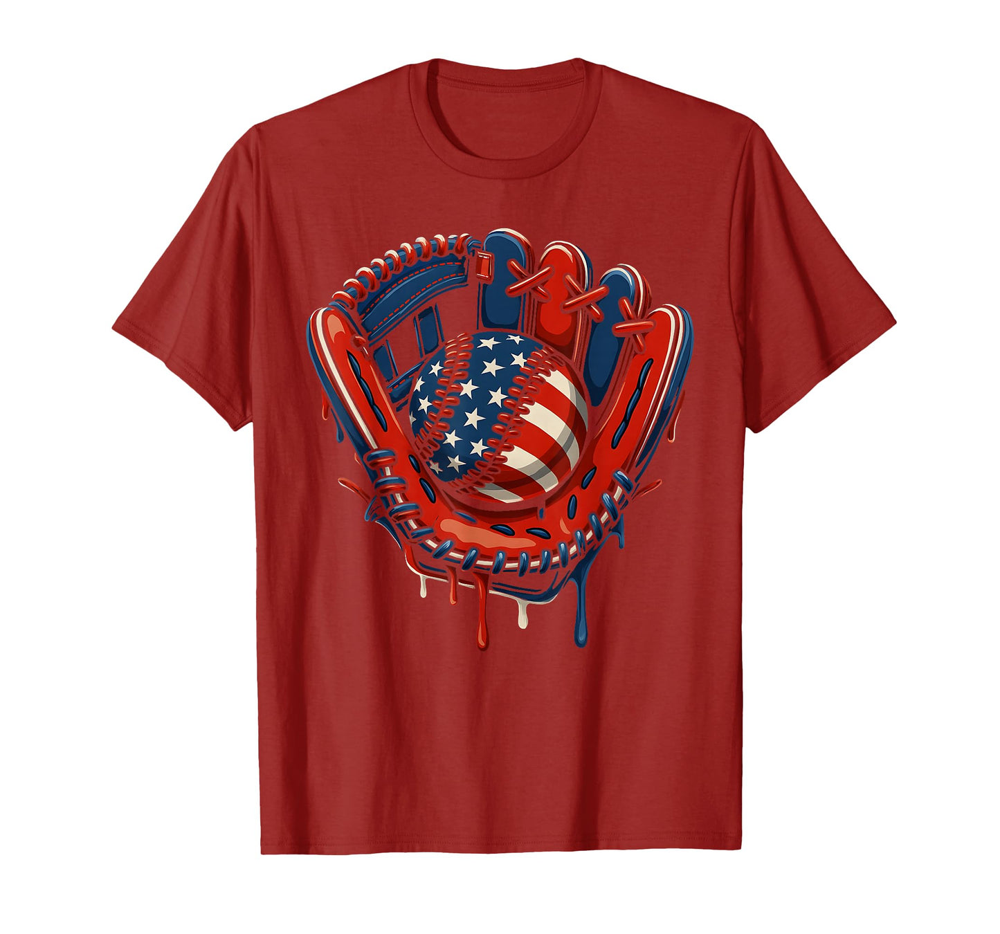 Baseball Drip American Flag 4th Of July Glove Patriotic Boys T-Shirt