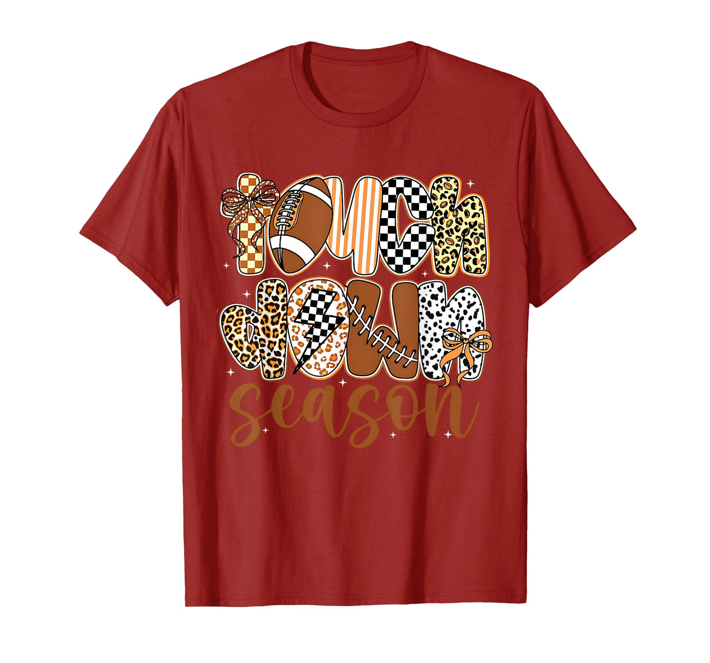 Touchdown Season Football Coquette Bow Checkered Fall Autumn T-Shirt