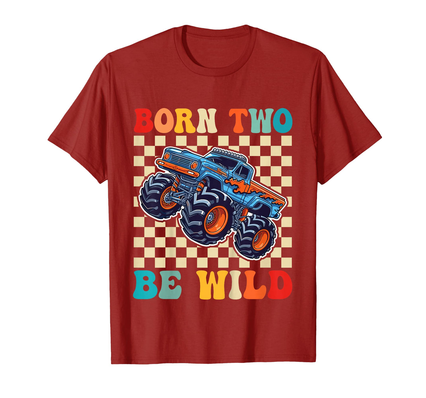 2nd Birthday Monster Truck Born Two Be Wild 2 Year Old Boys T-Shirt