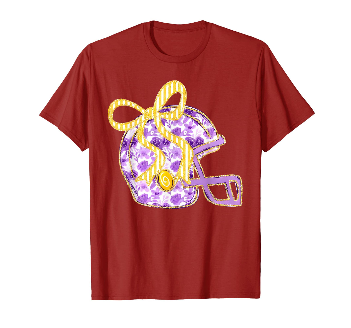 Purple Gold Bow Football Helmet Game Day Touchdown Season T-Shirt