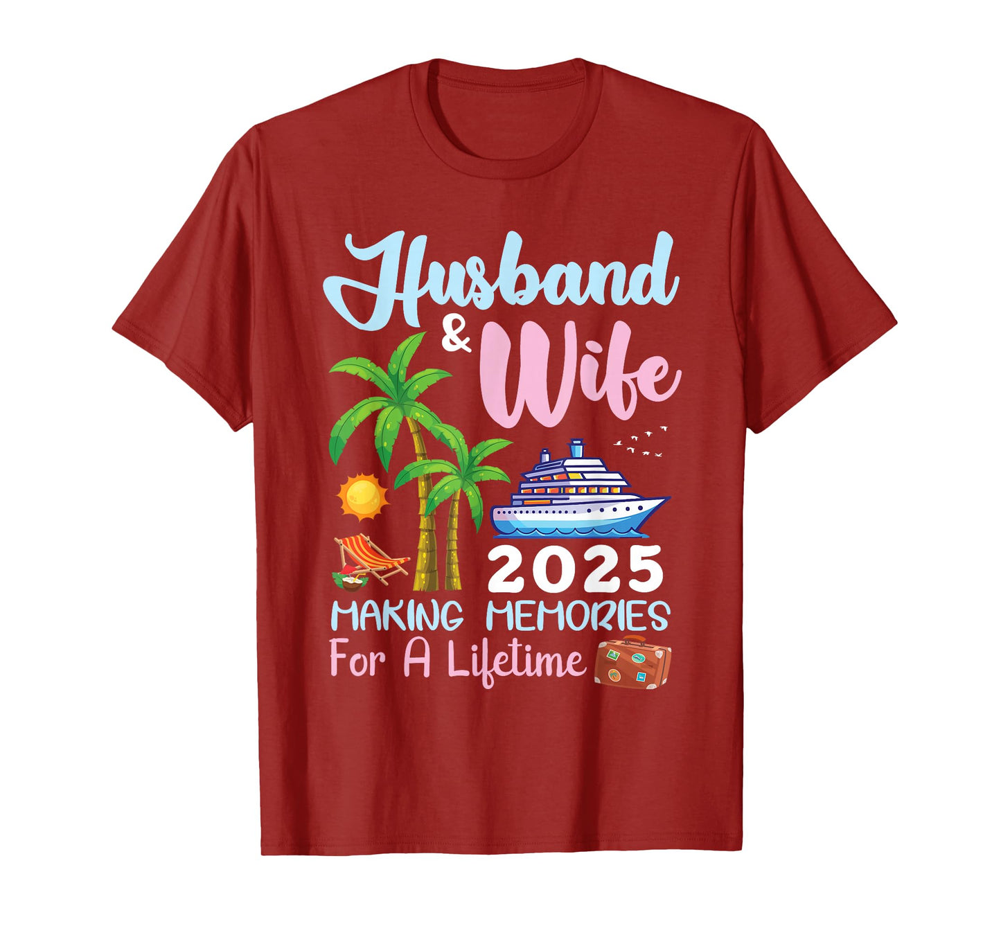 B2Shop Happy New Trip Husband & Wife 2025 Making Memories Cruise T-Shirt - Black, Small, Unisex-Adults, Short Sleeve, T-Shirt, All Seasons, Letter Print, Christmas