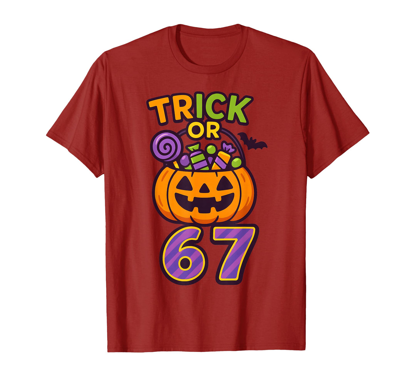 Funny 67 Halloween Trick Or Treat Pumpkin Boys Six Seven T-Shirt