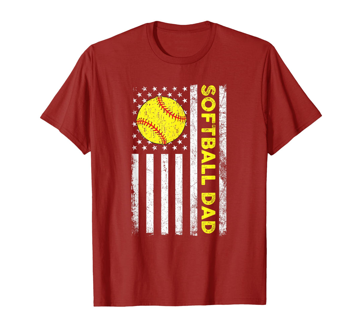 Softball Dad Distressed American Flag Fathers Day T-Shirt
