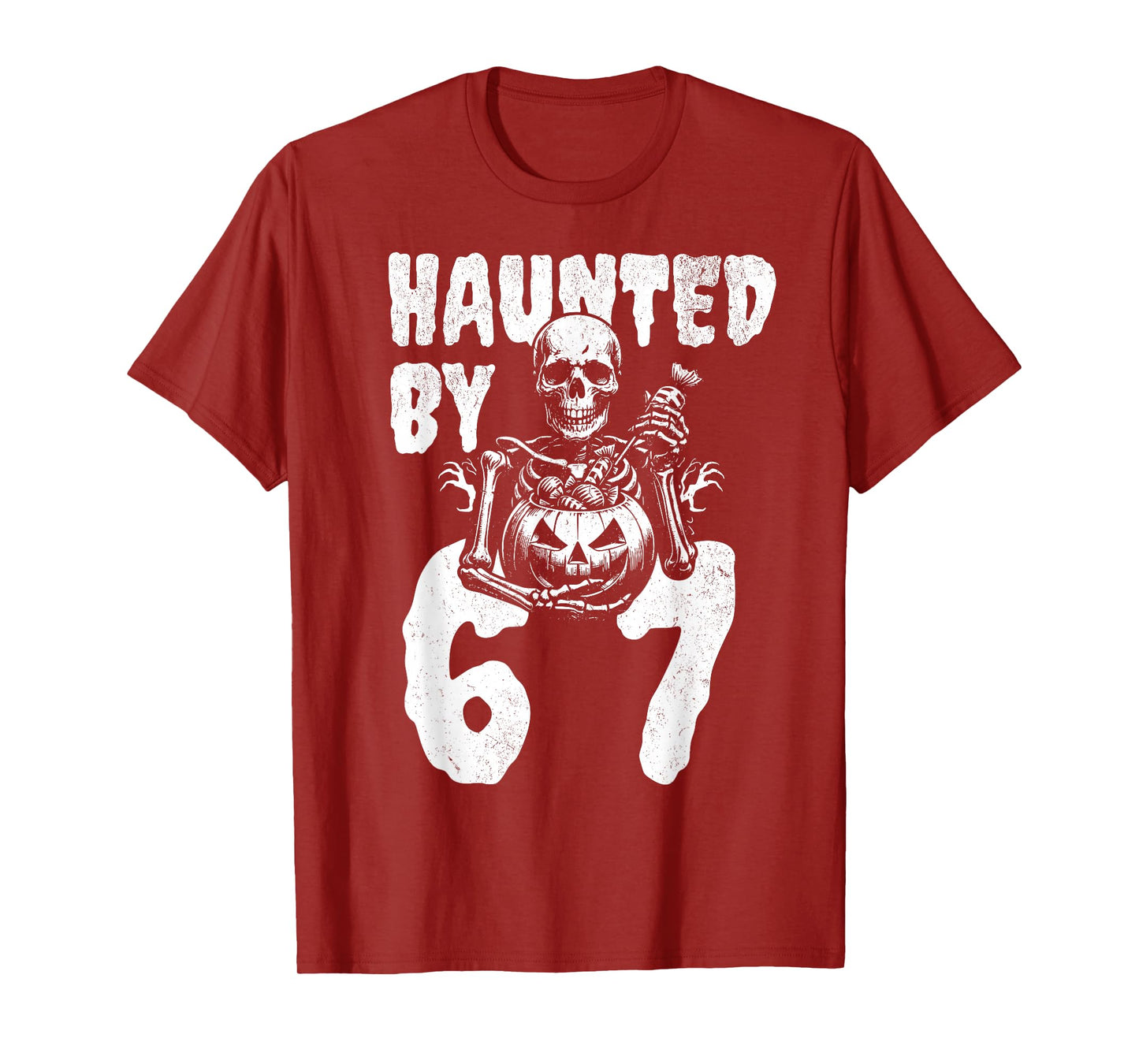 Funny Halloween Skeleton Haunted by 6 7 Meme T-Shirt