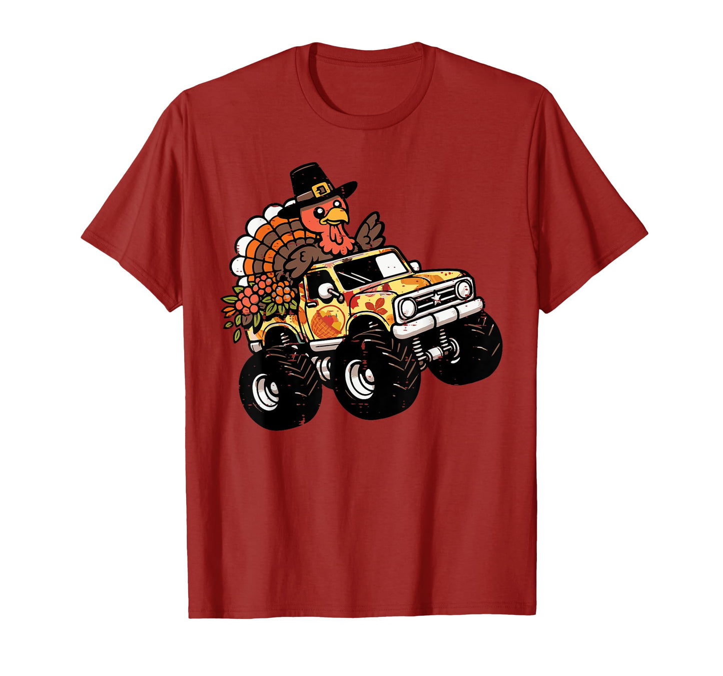 Thanksgiving Turkey Monster Truck Fall Toddler Boys Kids T-Shirt
