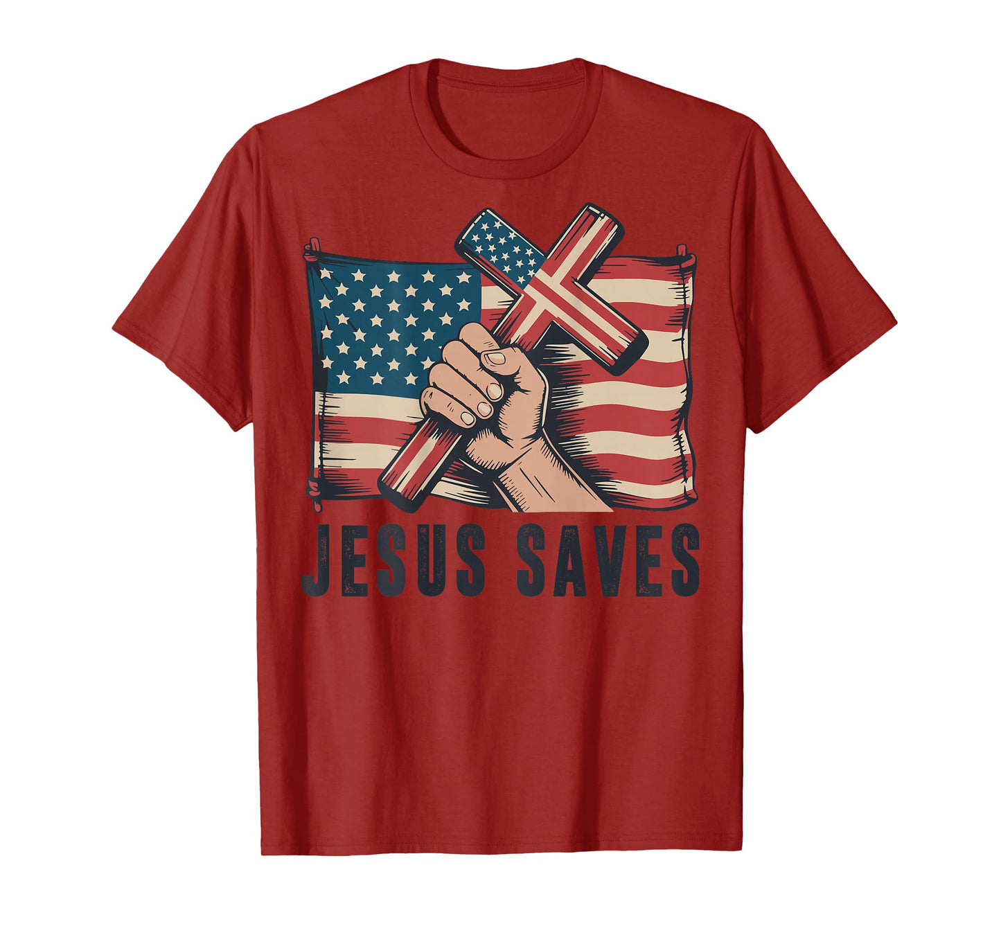 White Jesus Saves Christian Patriotic Cross American Flag T-Shirt