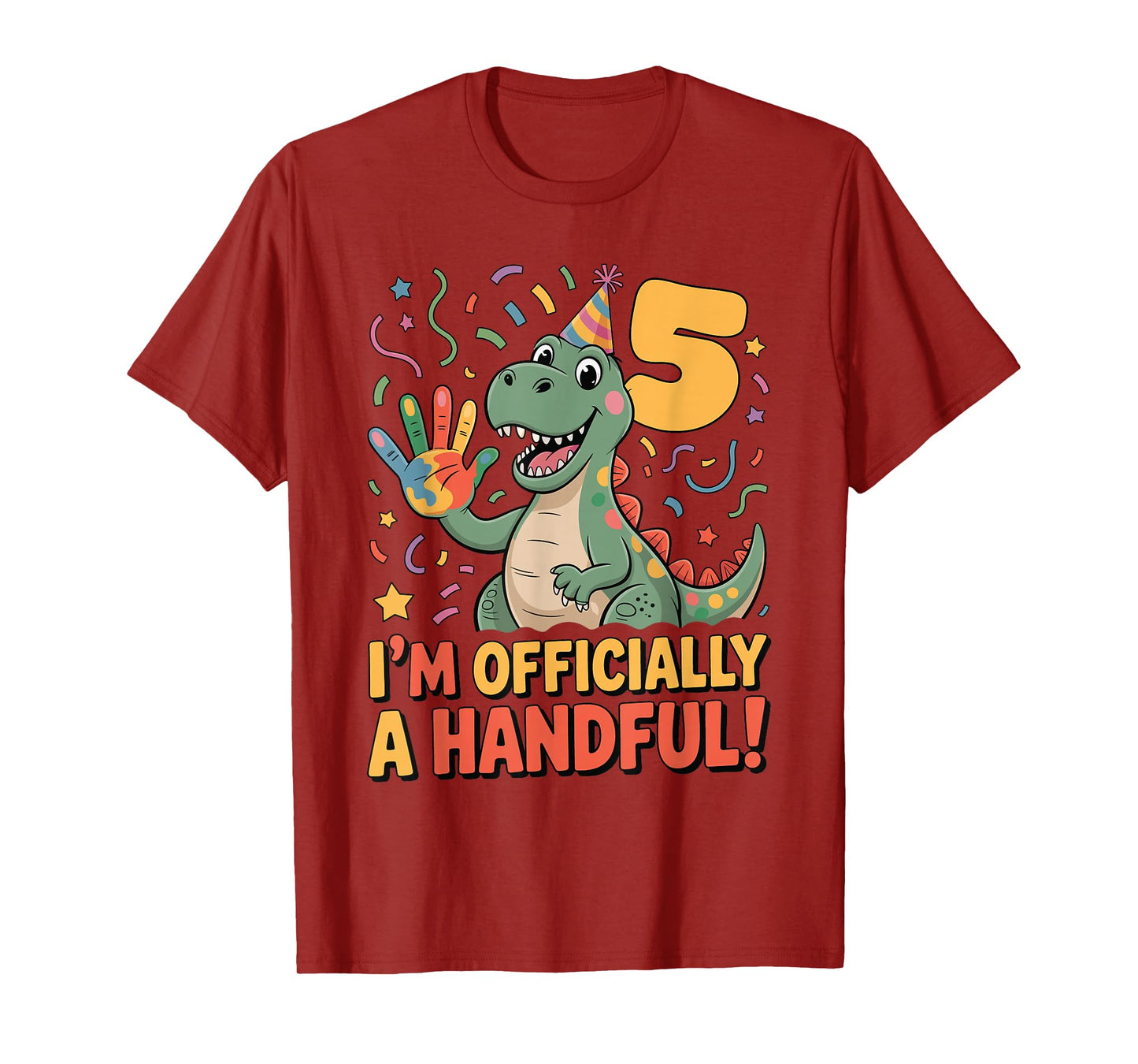 I’m Officially A Handful Funny 5th Birthday Kids Dinosaur T-Shirt