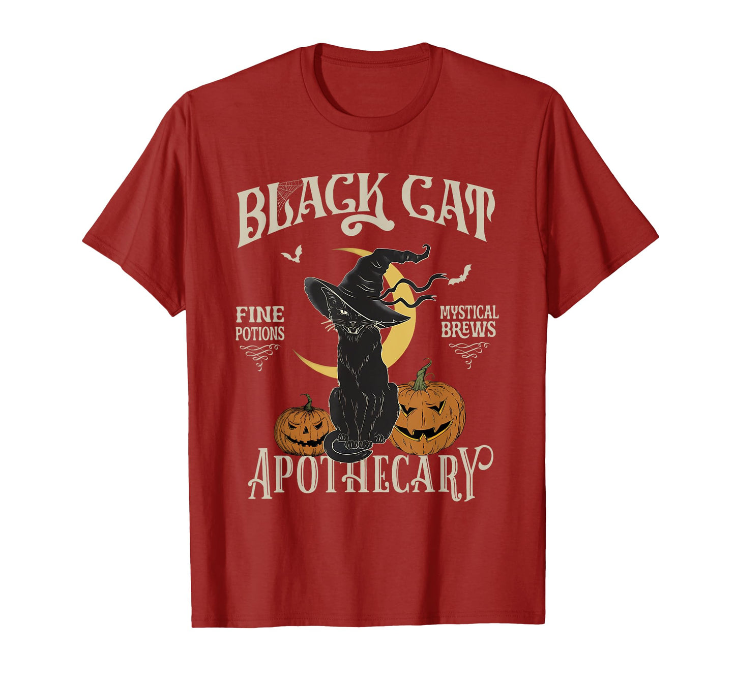 Retro Scary Halloween Costume Black Cat Salem Apothecary T-Shirt