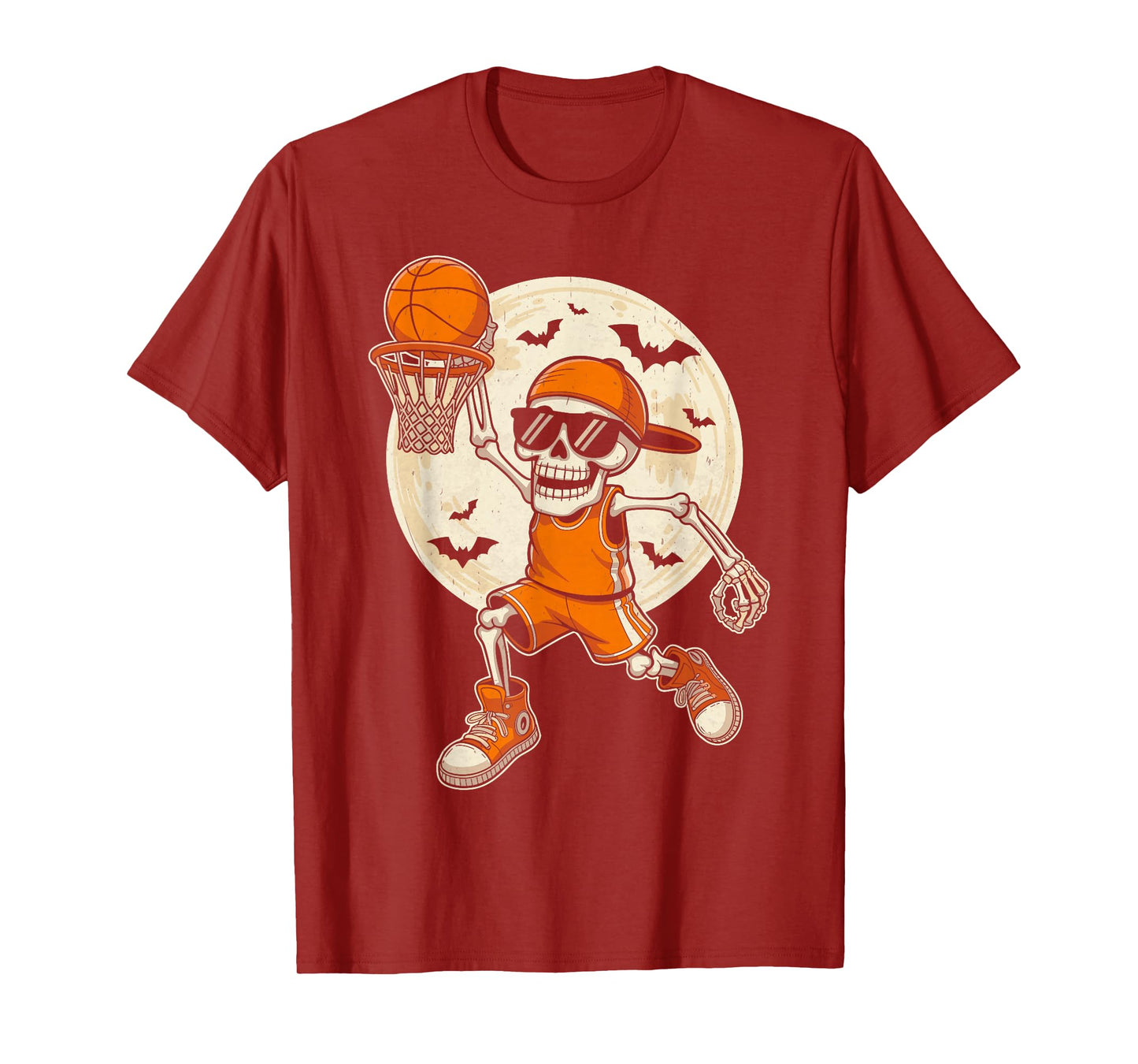 Funny Cartoon Skeleton Basketball Halloween Player Boys Kids T-Shirt
