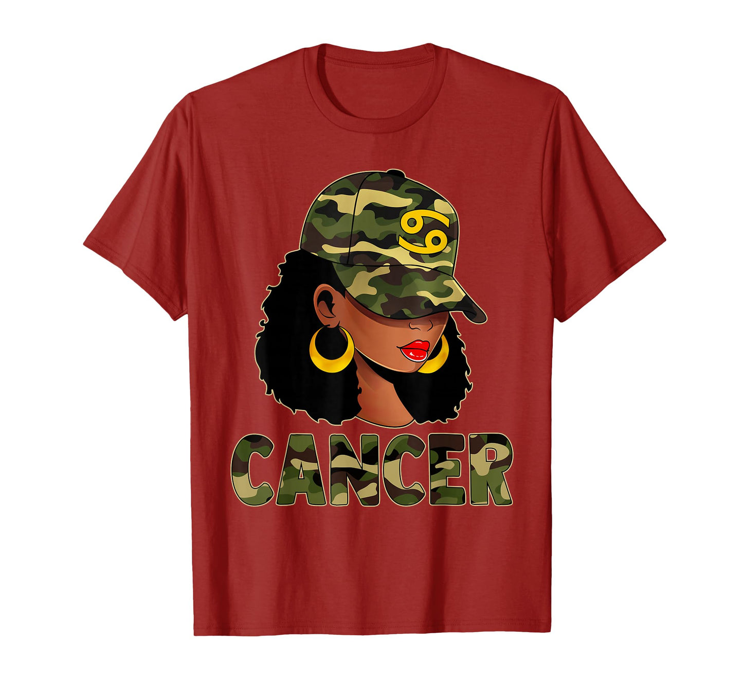 Cancer Queen Camouflage Black Woman Cap Zodiac Sign T-Shirt