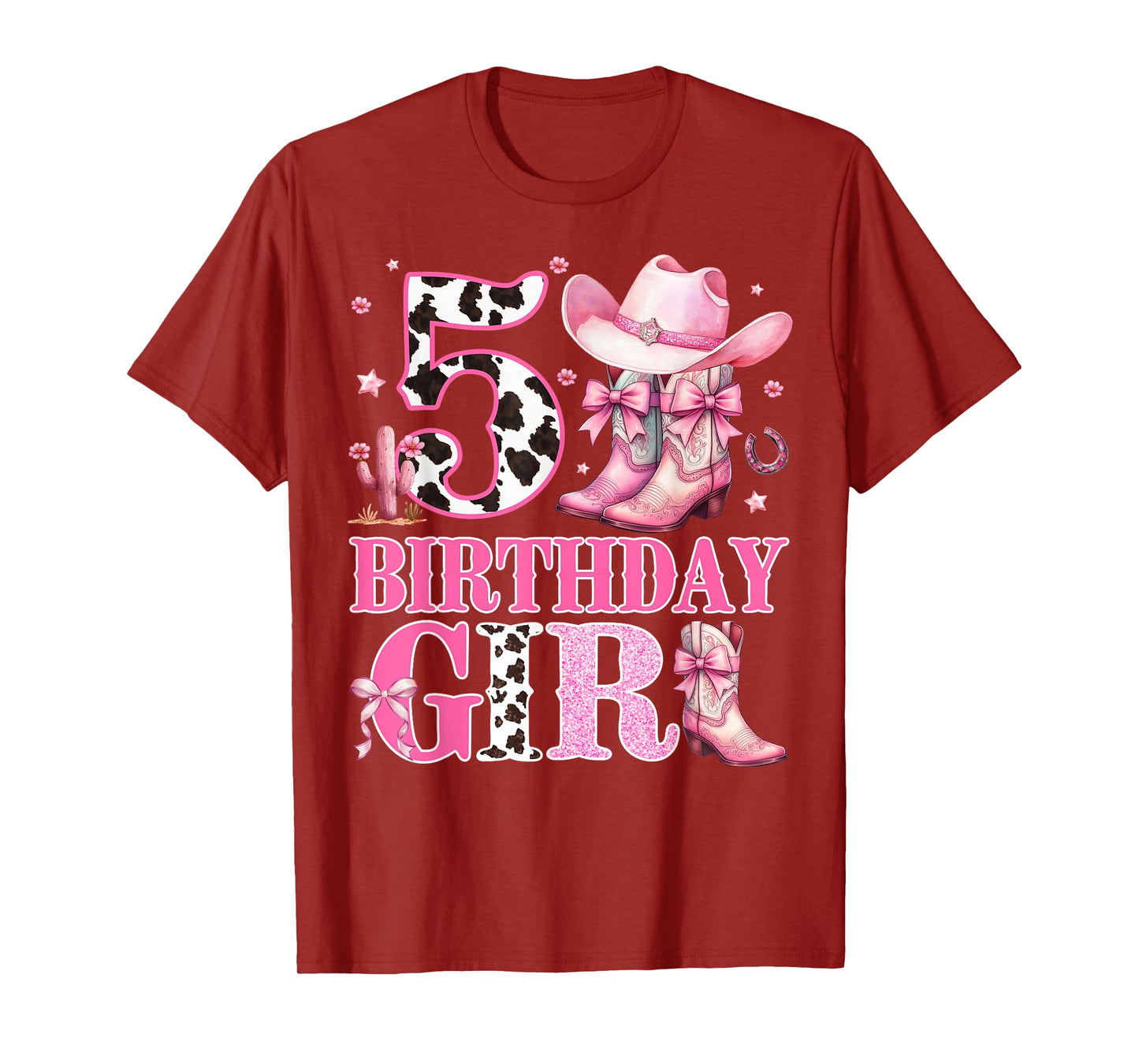 Kids 5th Birthday Girl Rodeo Western Cowgirl Birthday Party T-Shirt