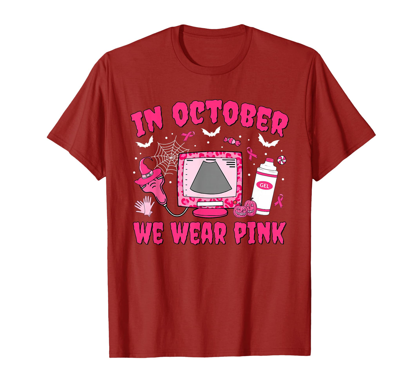 In October We Wear Pink Sonographer Leopard Breast Cancer T-Shirt