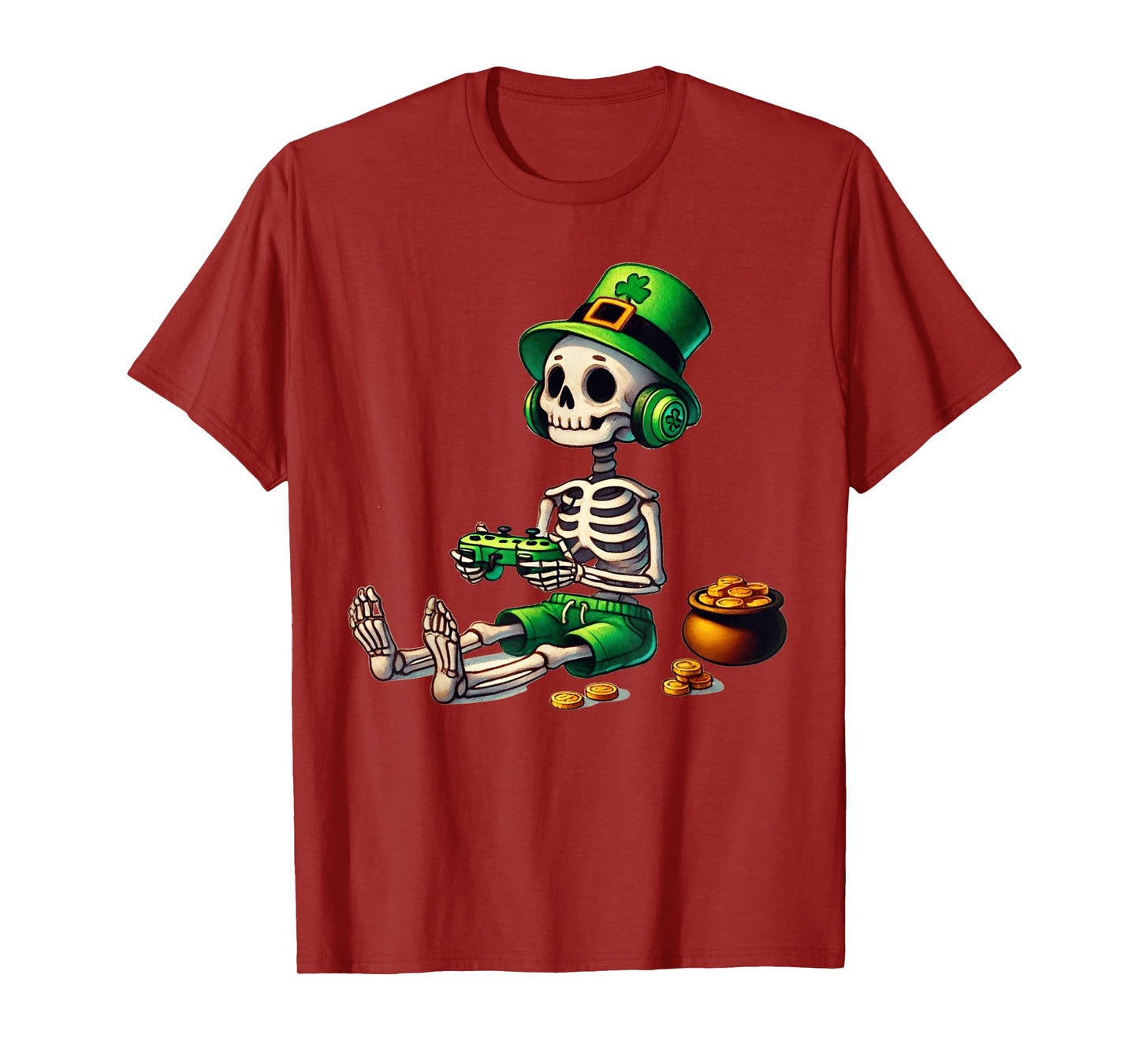 St Patricks Day Skeleton Leprechaun Gamer Video Gaming Boys T-Shirt