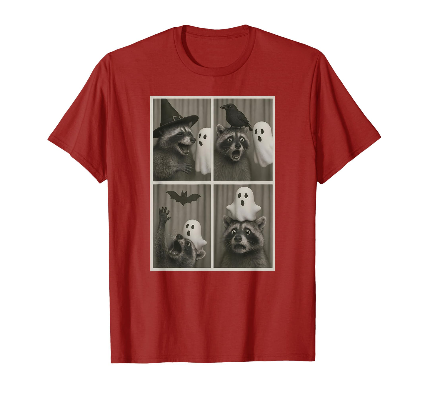 Funny Halloween Party Raccoon Photo Cabin Design T-Shirt