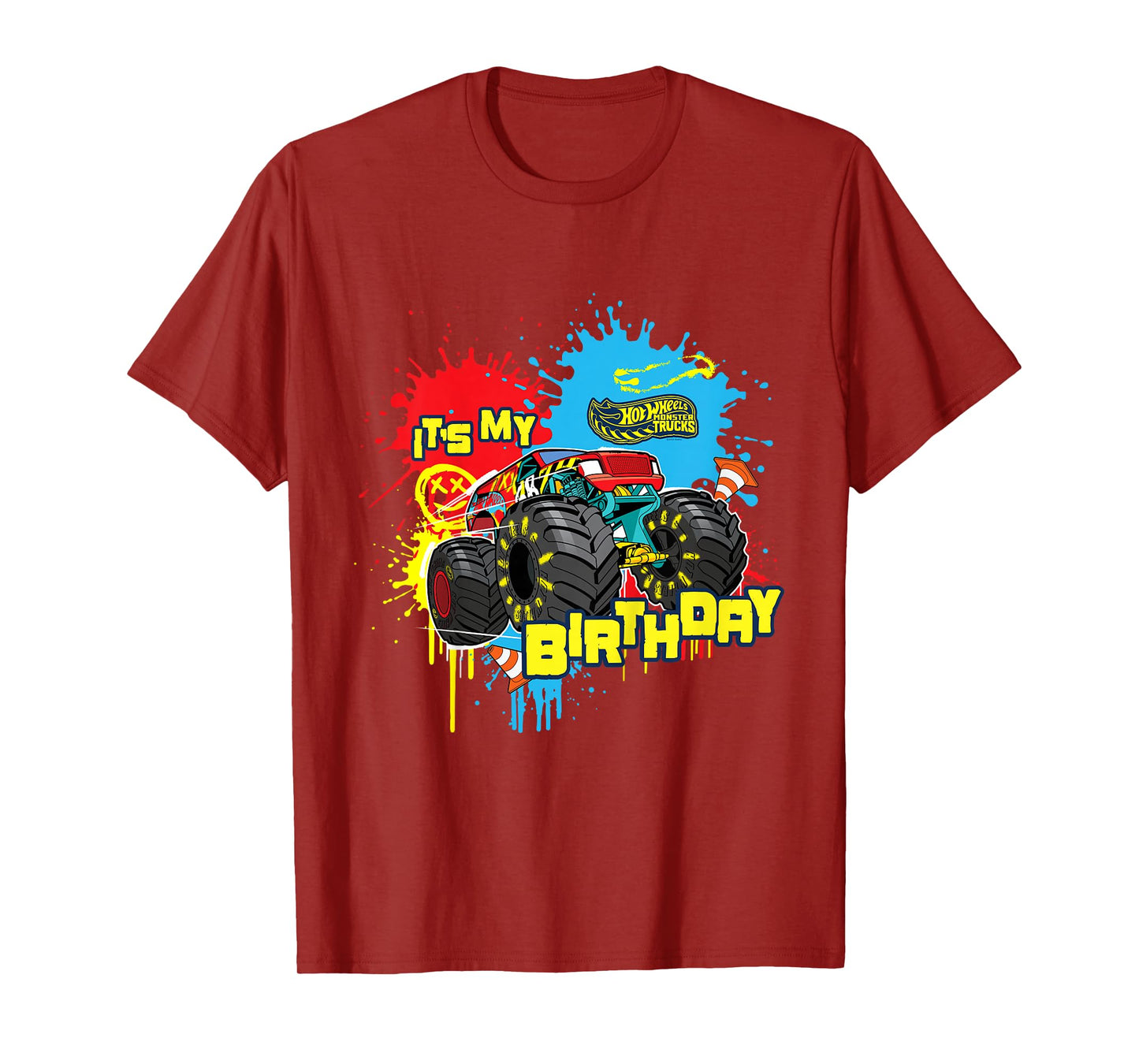 Kids Hot Wheels Monster Trucks - It's My Birthday Paint Splatter T-Shirt