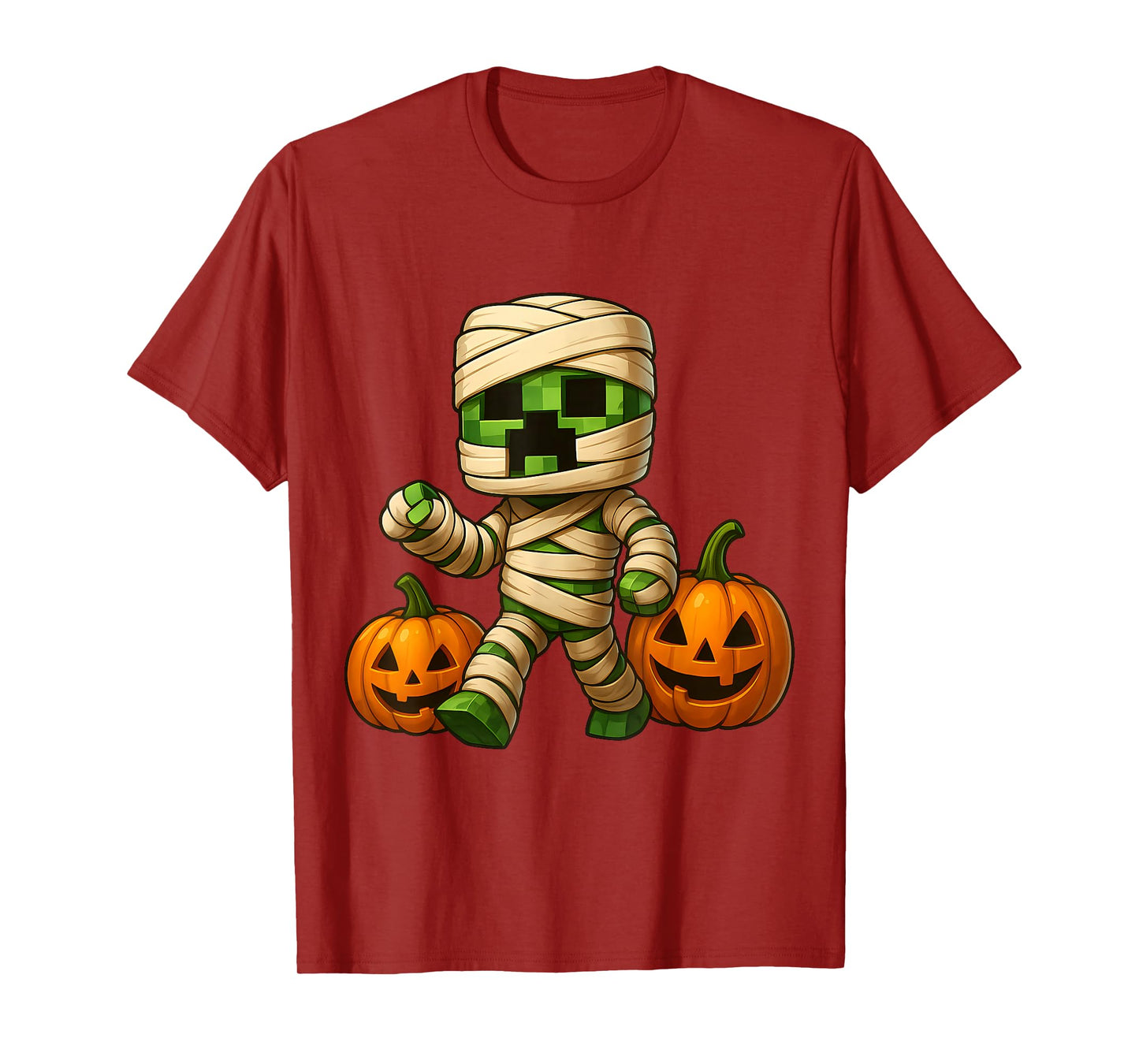 Gamer Pixel Pumpkin Mummy Men Kids Boy Halloween Funny Game T-Shirt