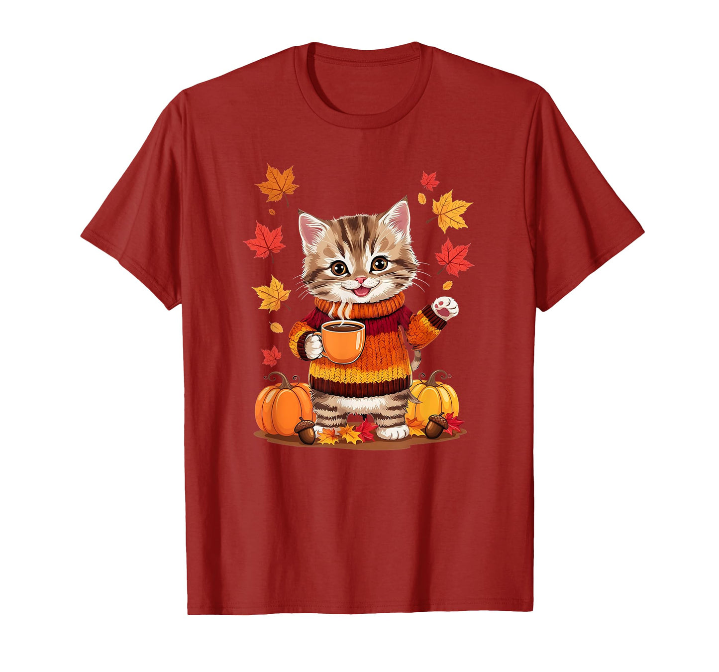 Cute Kitten With Sweater Funny Fall Graphic T-Shirt