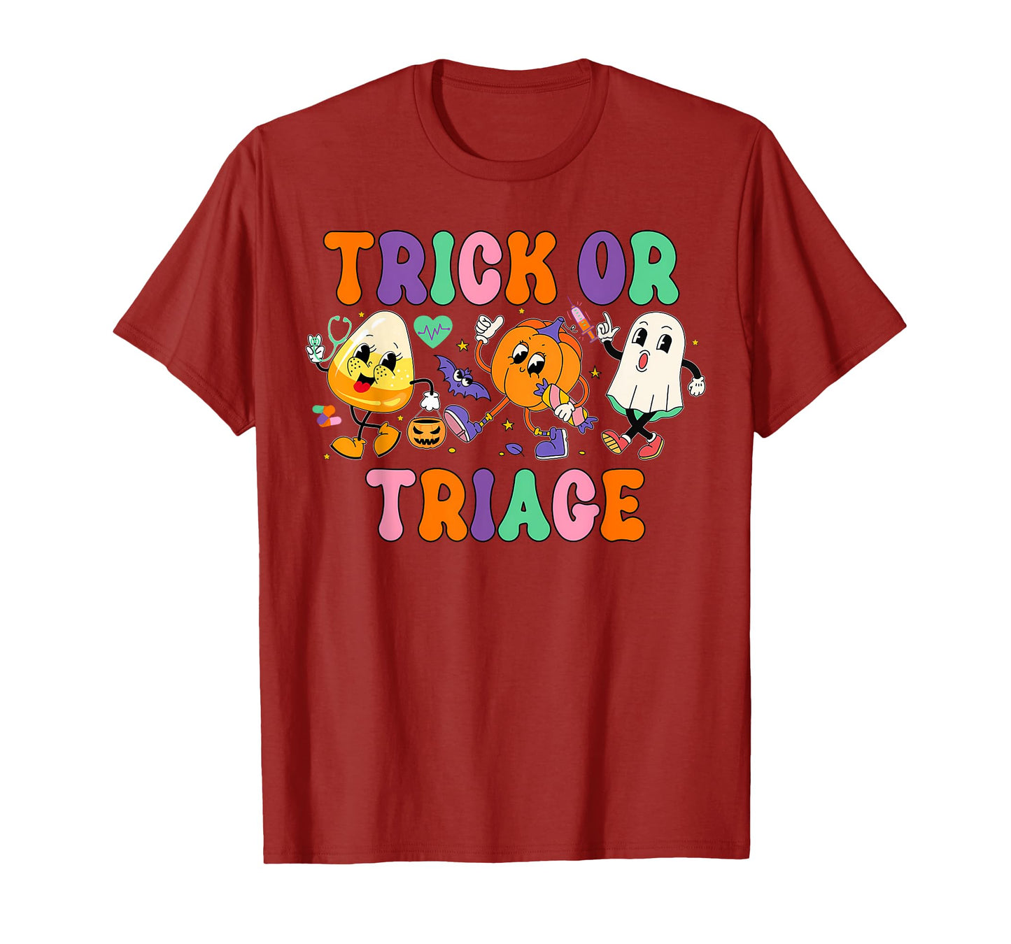 Trick or Triage Nurse Ghost Pumpkin Halloween Spooky Costume T-Shirt