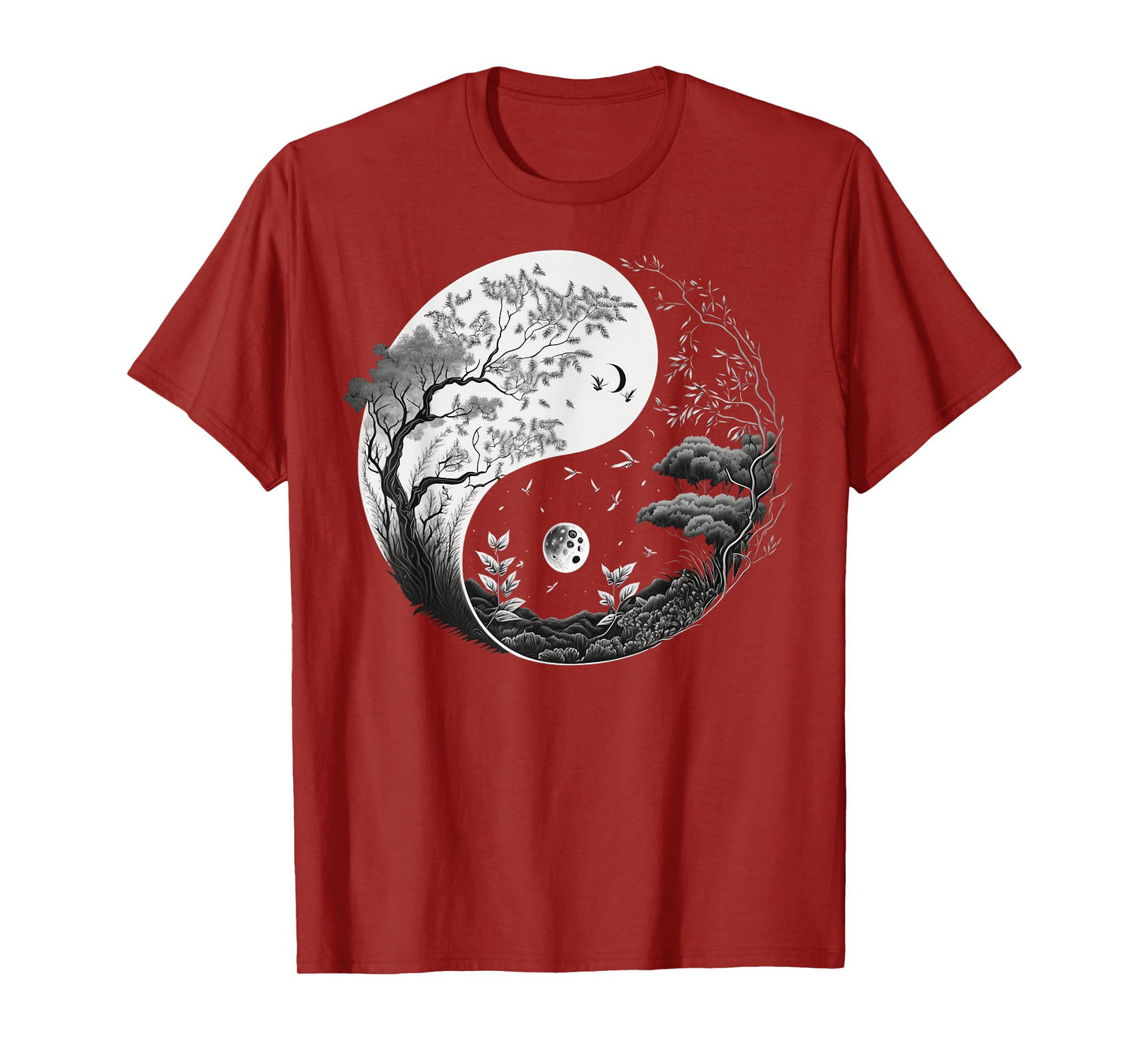 Black and White Taoism Yin Yang on Nature Taijitu Yin Yang T-Shirt