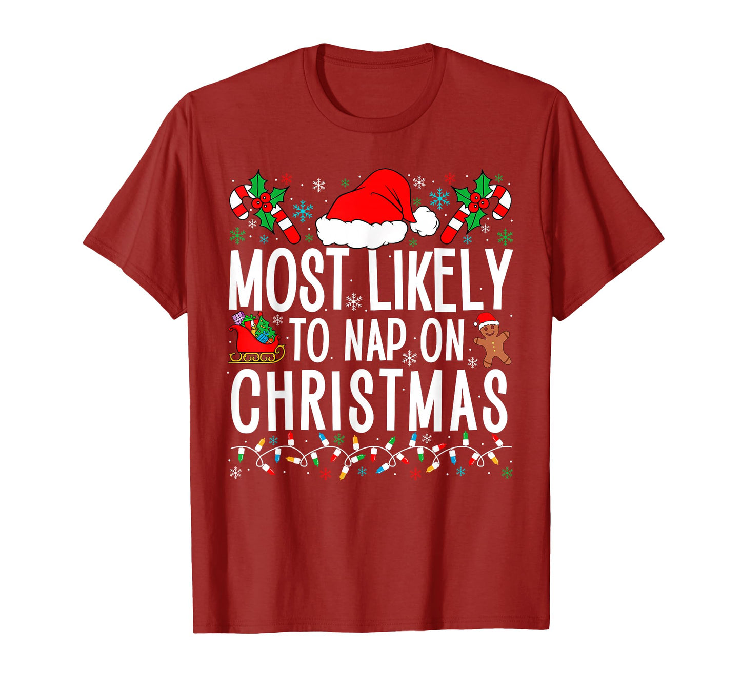 Most Likely To Nap On Christmas Funny Matching Family Xmas T-Shirt