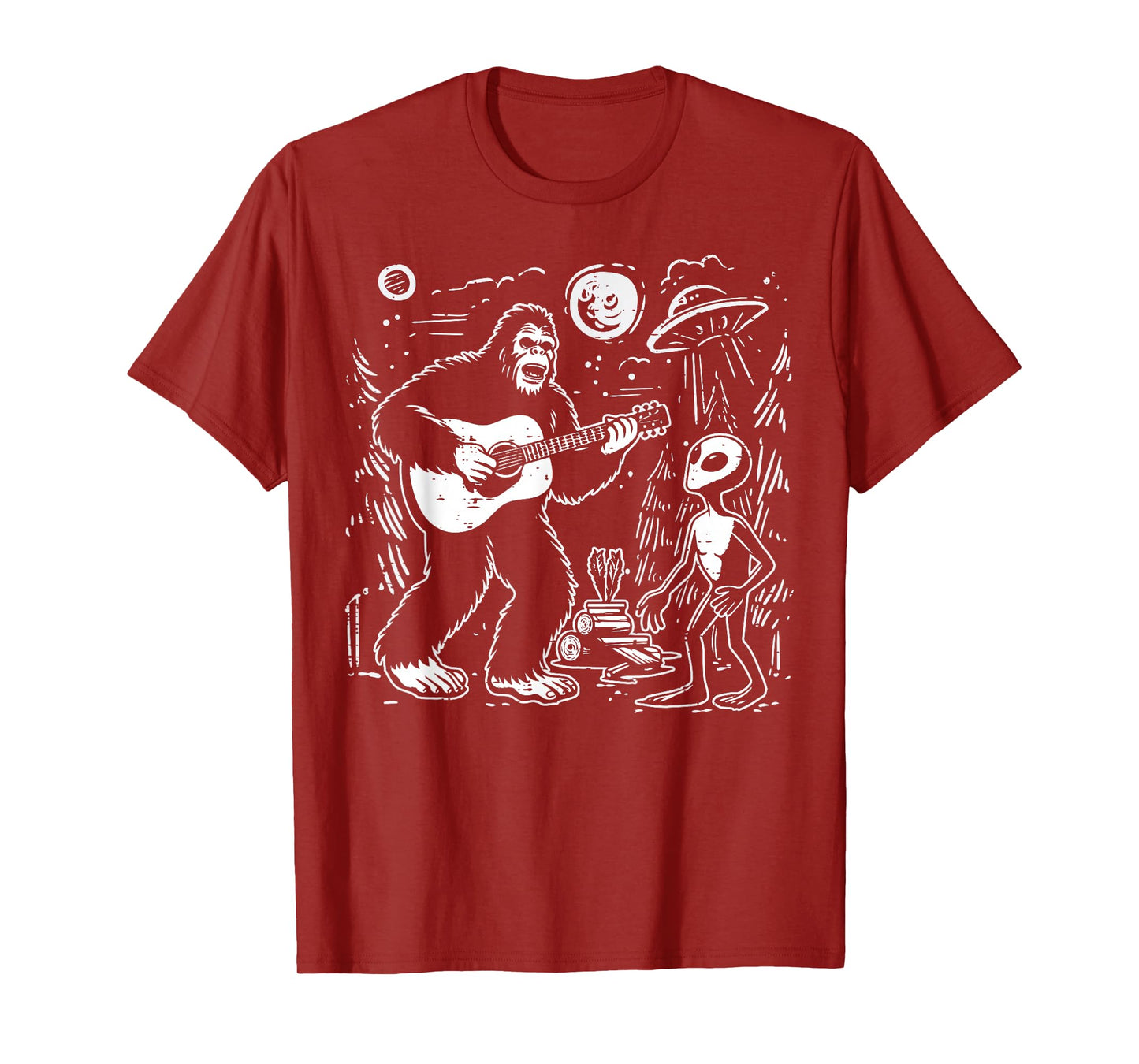 Alien Bigfoot Guitar Ufo Sasquatch Rock Men Boys Kids Women T-Shirt