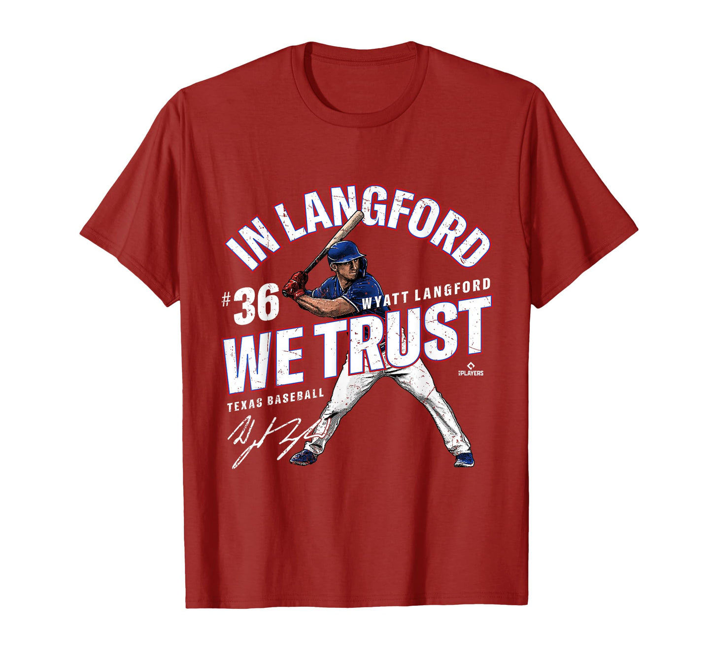 In Langford We Trust Wyatt Langford Texas Baseball MLBPA T-Shirt