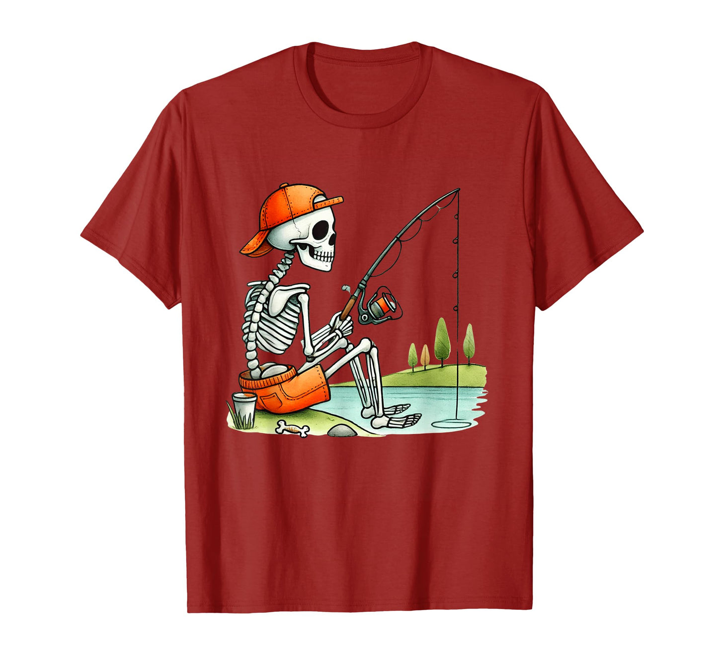 Skeleton Fishing Halloween Costume Funny Fishing Boys Kids T-Shirt