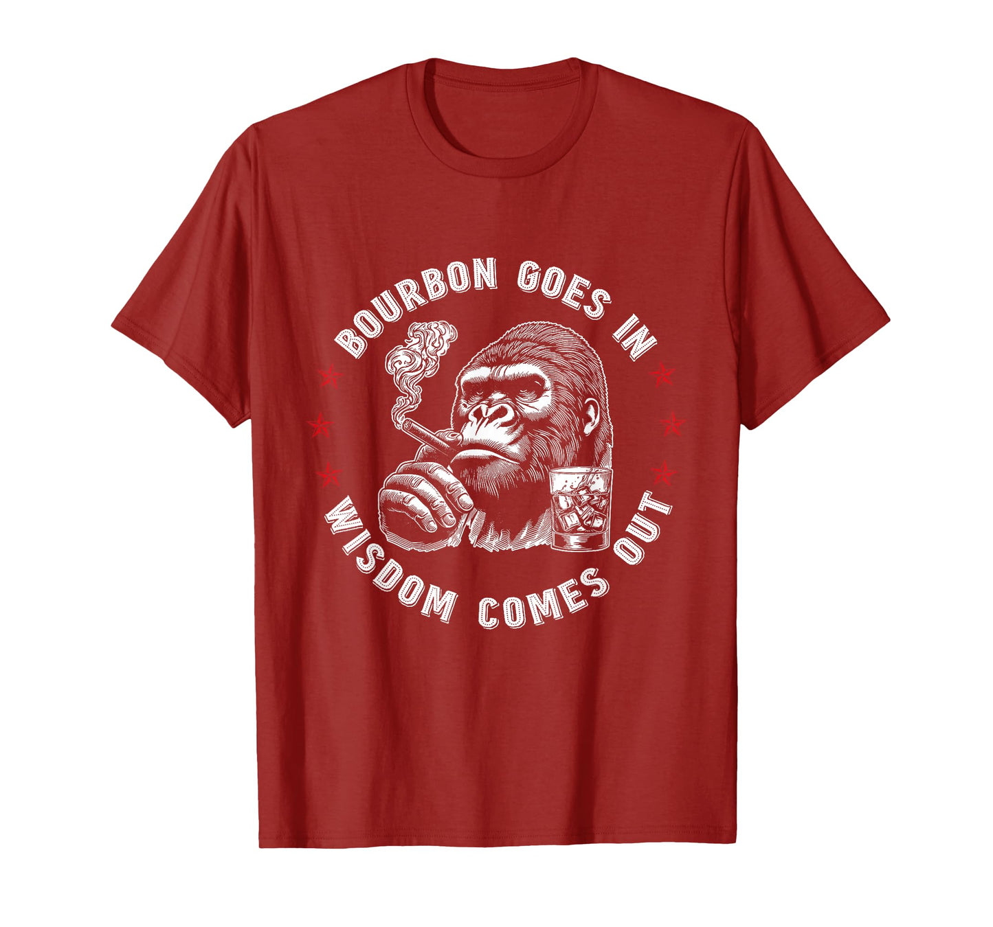 Bourbon Goes in Wisdom Comes Out Funny Monkey Whiskey Lovers T-Shirt