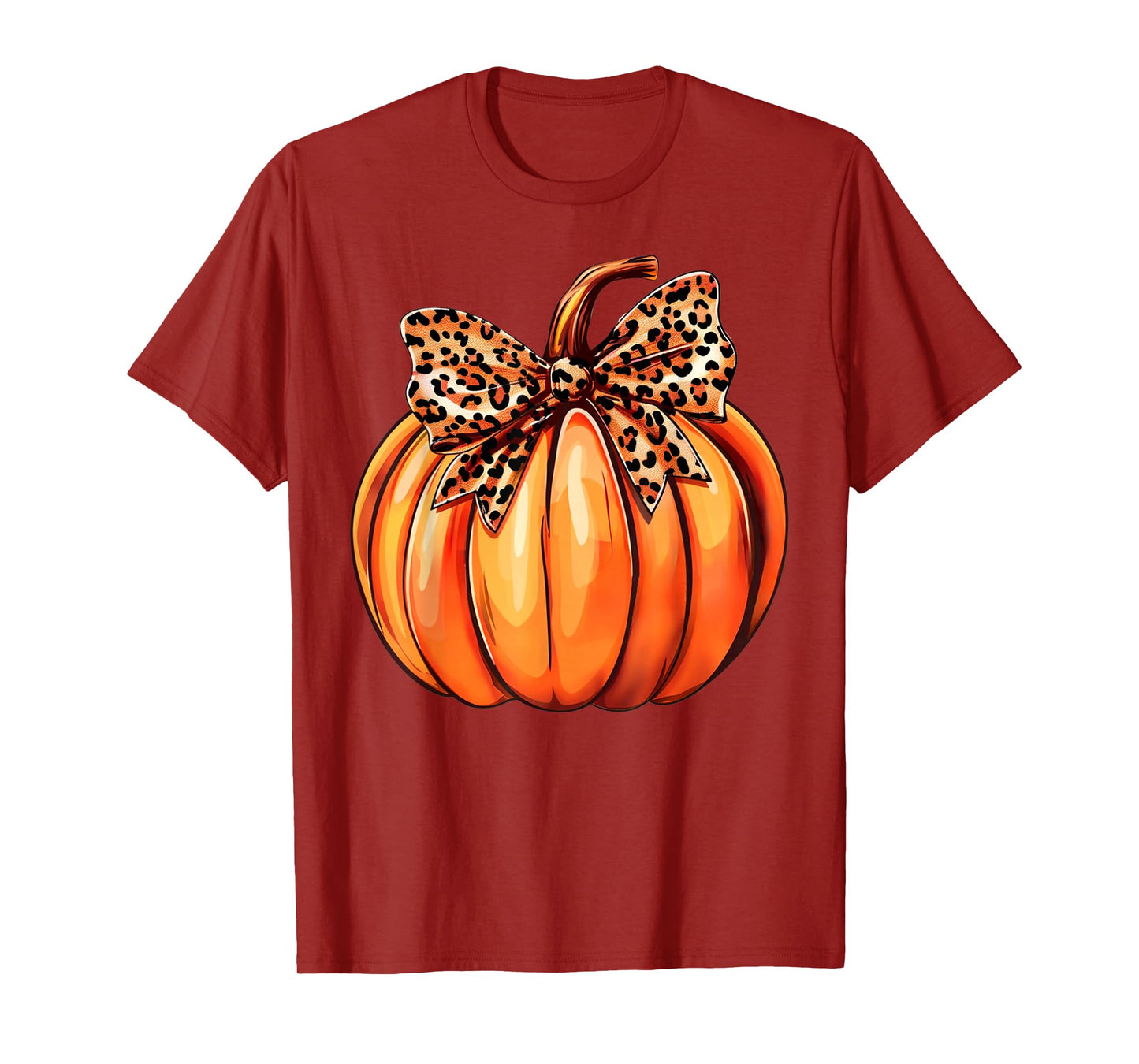 Coquette Bow Leopard Pumpkin Thanksgiving Rustic Fall Women T-Shirt